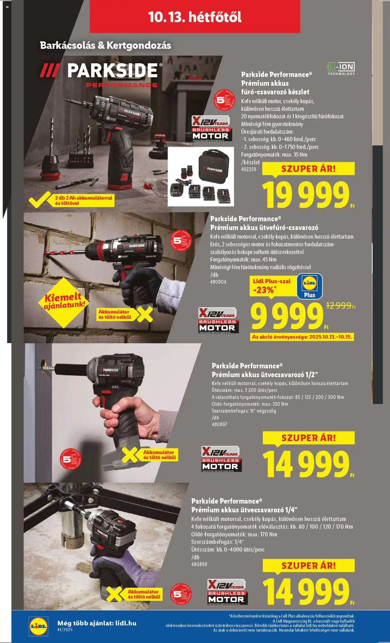 Lidl akciós ujság - amely érvényes a következő dátumtól: 09.10.2025 | Oldal: 50 | Termékek: Parkside, Akkumulátor, Töltő, Kefe