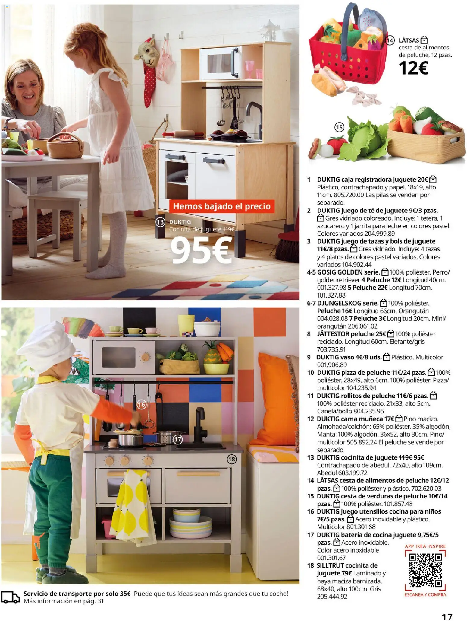 Catálogo IKEA Juguetes │ válido desde el 02.12.2025 | Página: 17 | Productos: Pizza, Té, Muñeca, Cesta