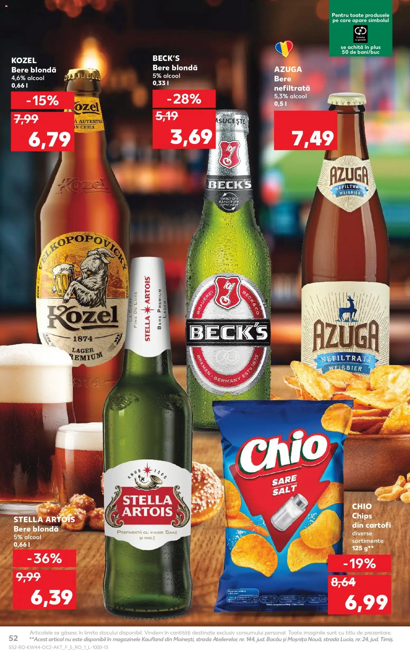 Kaufland RO akciós ujság - amely érvényes a következő dátumtól: 29.10.2025 | Oldal: 52 | Termékek: Chips, Stella artois