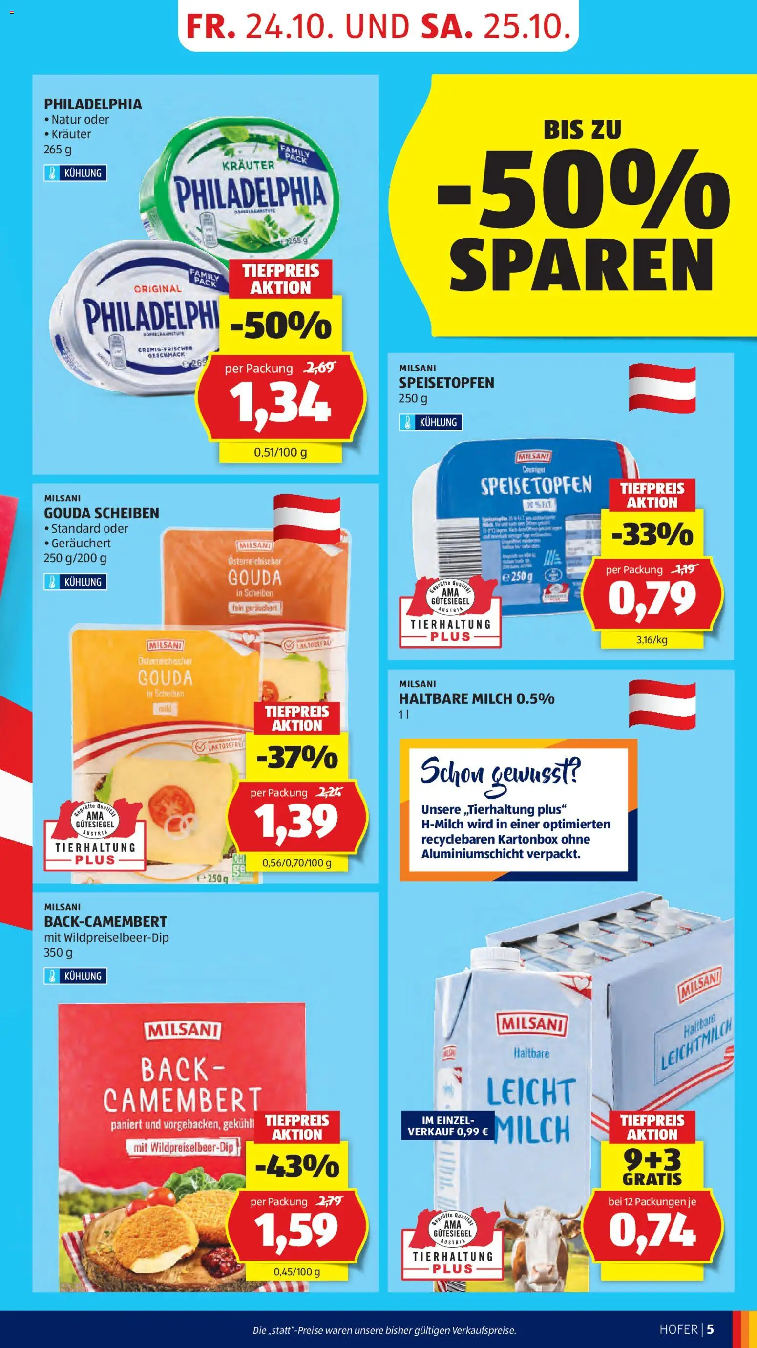 Hofer AT akciós ujság - amely érvényes a következő dátumtól: 24.10.2025 | Oldal: 7 | Termékek: Gouda, Camembert
