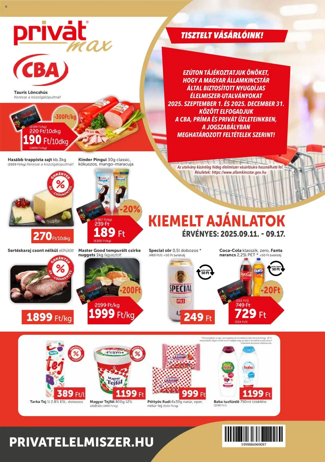 PRIVÁT akciós ujság - amely érvényes a következő dátumtól: 11.09.2025 | Oldal: 1 | Termékek: Fanta, Sertéskaraj, Tej, Tejföl
