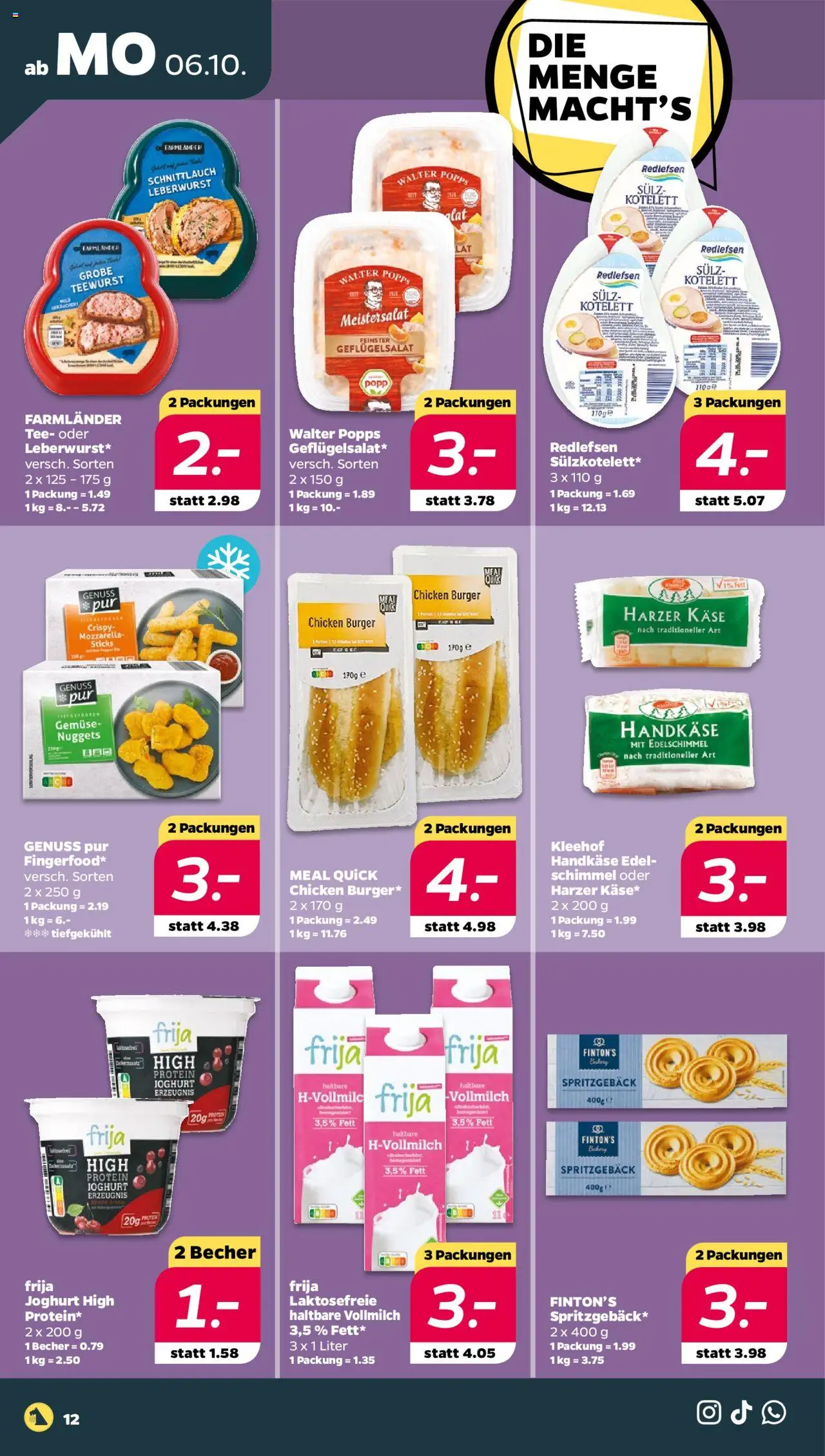 Netto Prospekt 	 – gültig ab 06.10.2025 | Seite: 12 | Produkte: Käse, Mozzarella, Burger, Gemüse