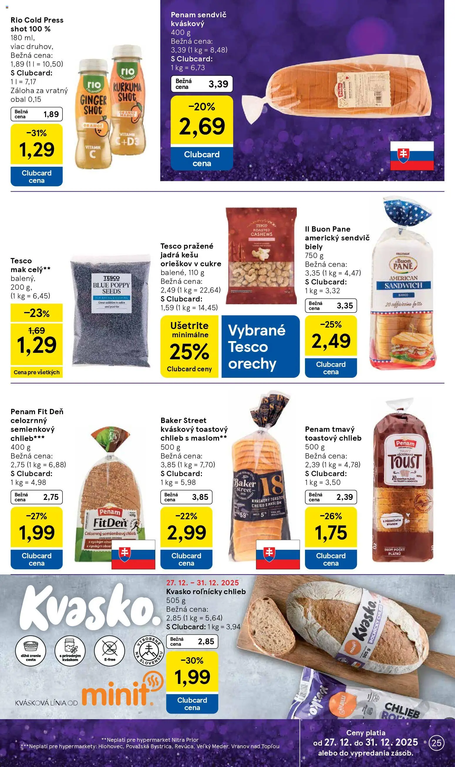 Nové Tesco akcie – leták je platný od 27.12.2025 | Strana: 25 | Produkty: Chlieb, Mak, Kurkuma, Sendvič