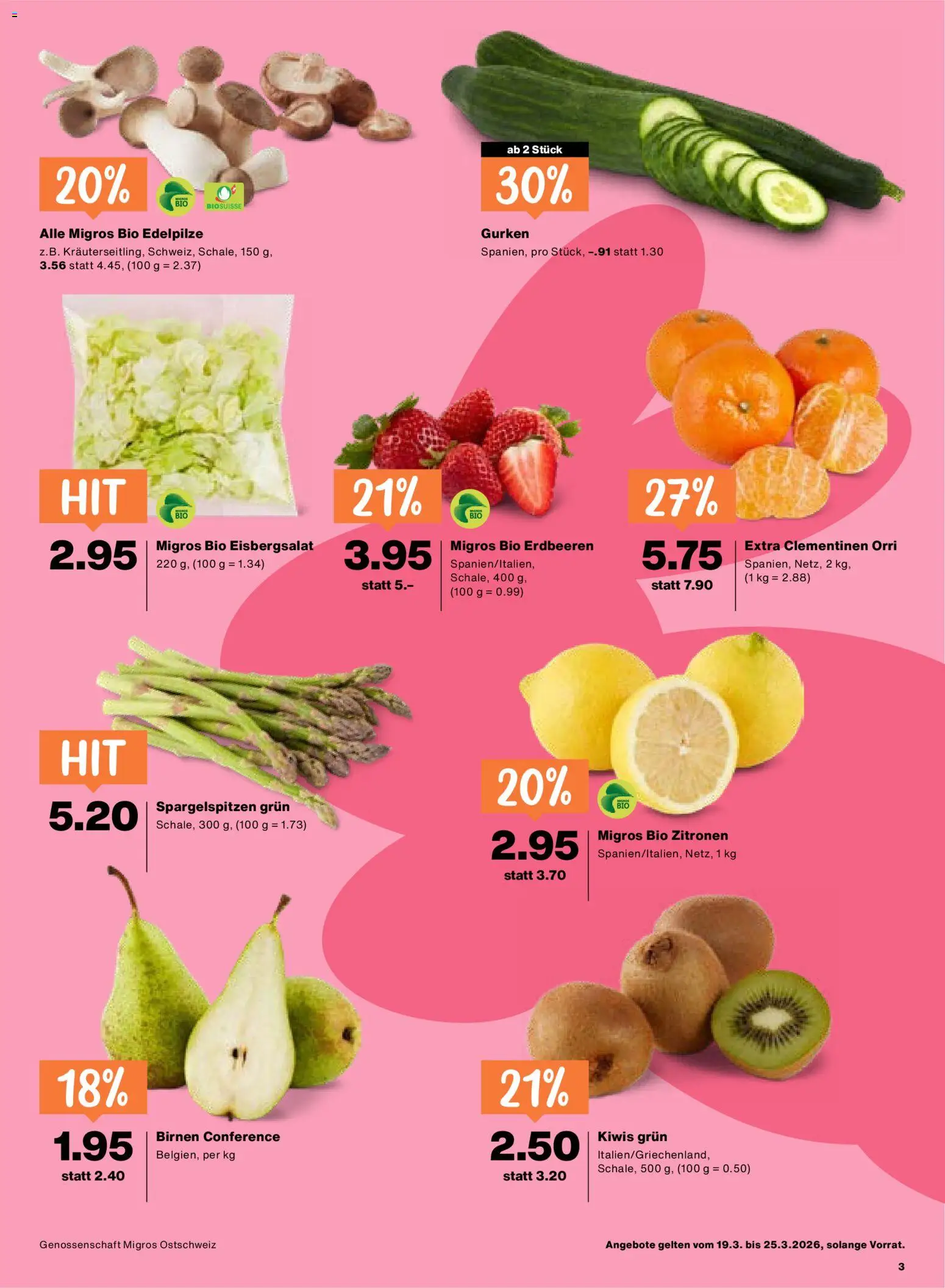 Migros aktionen – gültig ab 19.03.2026 | Seite: 3 | Produkte: Kammerjunker, Erdbeeren, Gurken