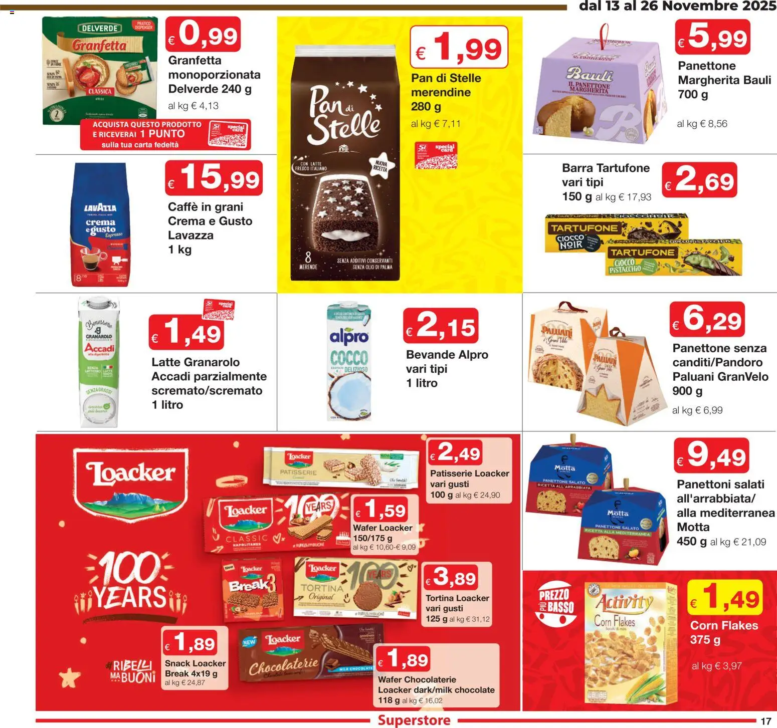 Volantino Sì con Te del 13.11.2025 | Pagina: 17 | Prodotti: Panettone, Cocco, Caffè in grani, Merendine