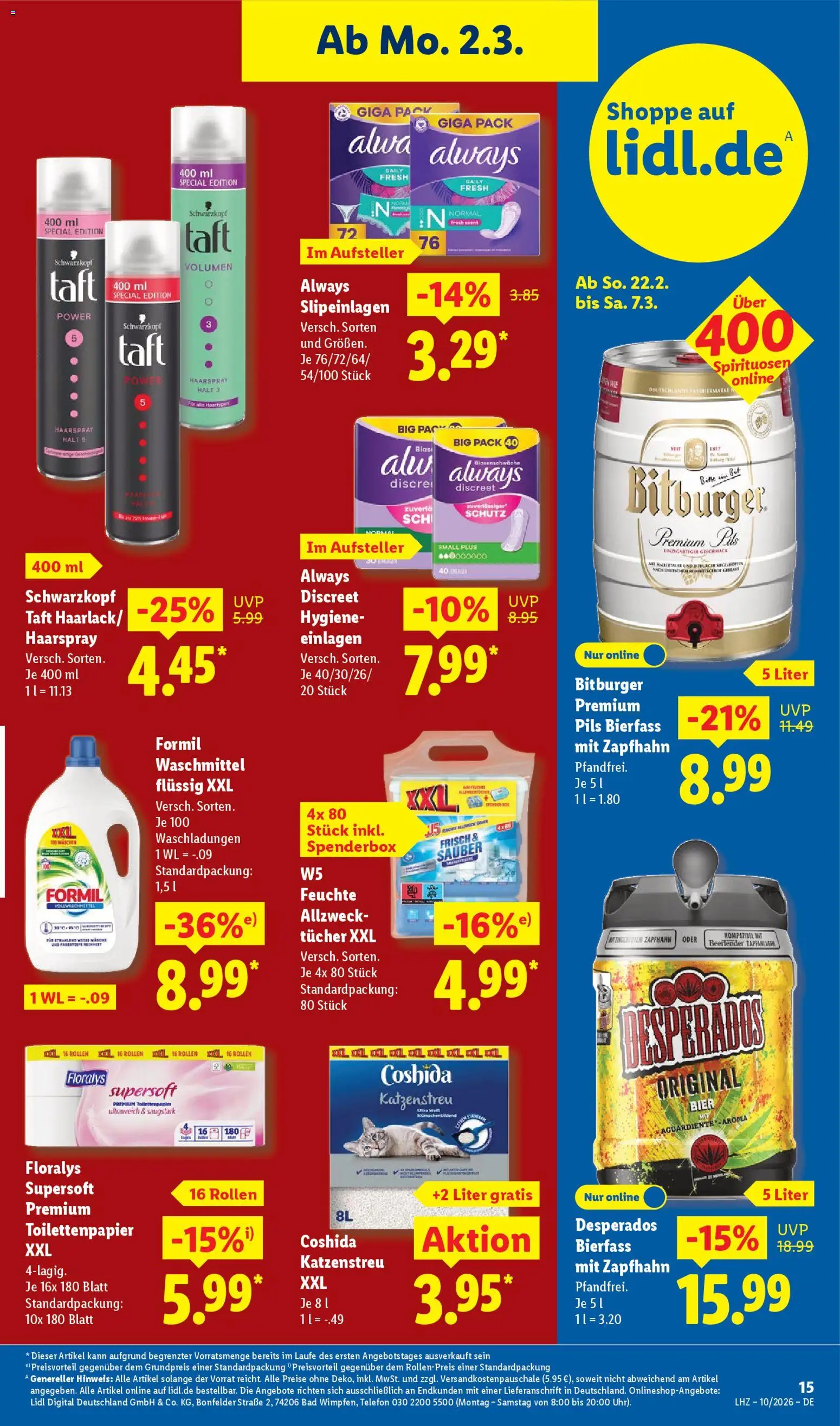 Lidl - Prospekt – gültig ab 02.03.2026 | Seite: 33 | Produkte: Bitburger, Desperados, Telefon, Toilettenpapier