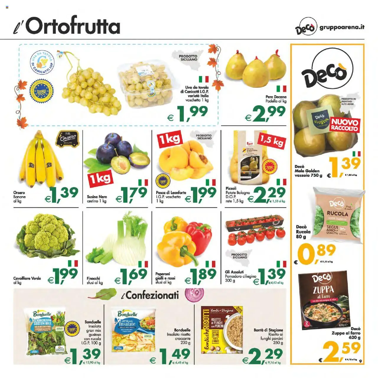 Volantino Decò del 03.10.2025 | Pagina: 9 | Prodotti: Banane, Rucola, Peperoni, Finocchi