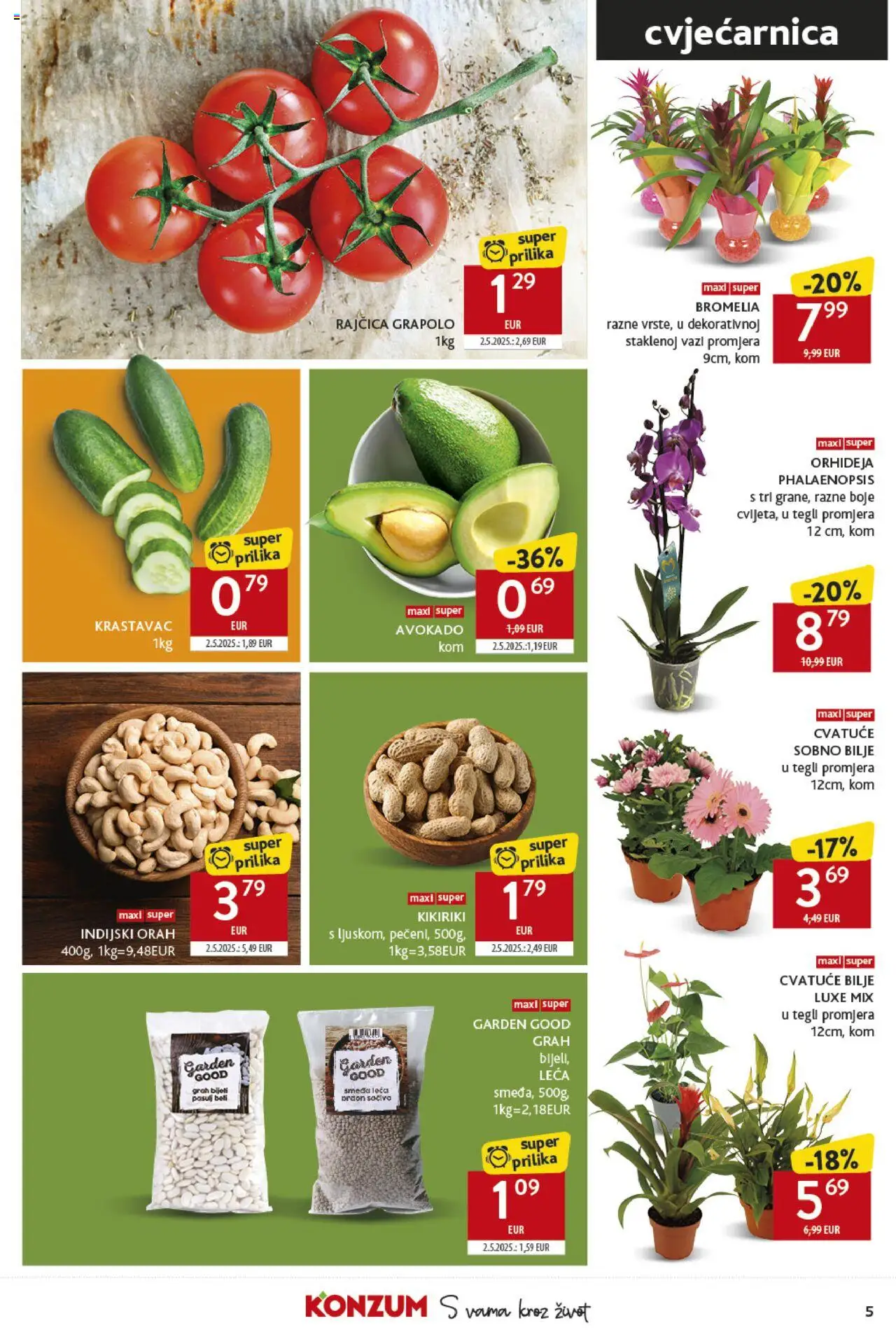 Konzum katalog | vrijedi od 25.06.2025 | Stranica: 5 | Proizvodi: Leća, Avokado, Rajčica, Indijski orah