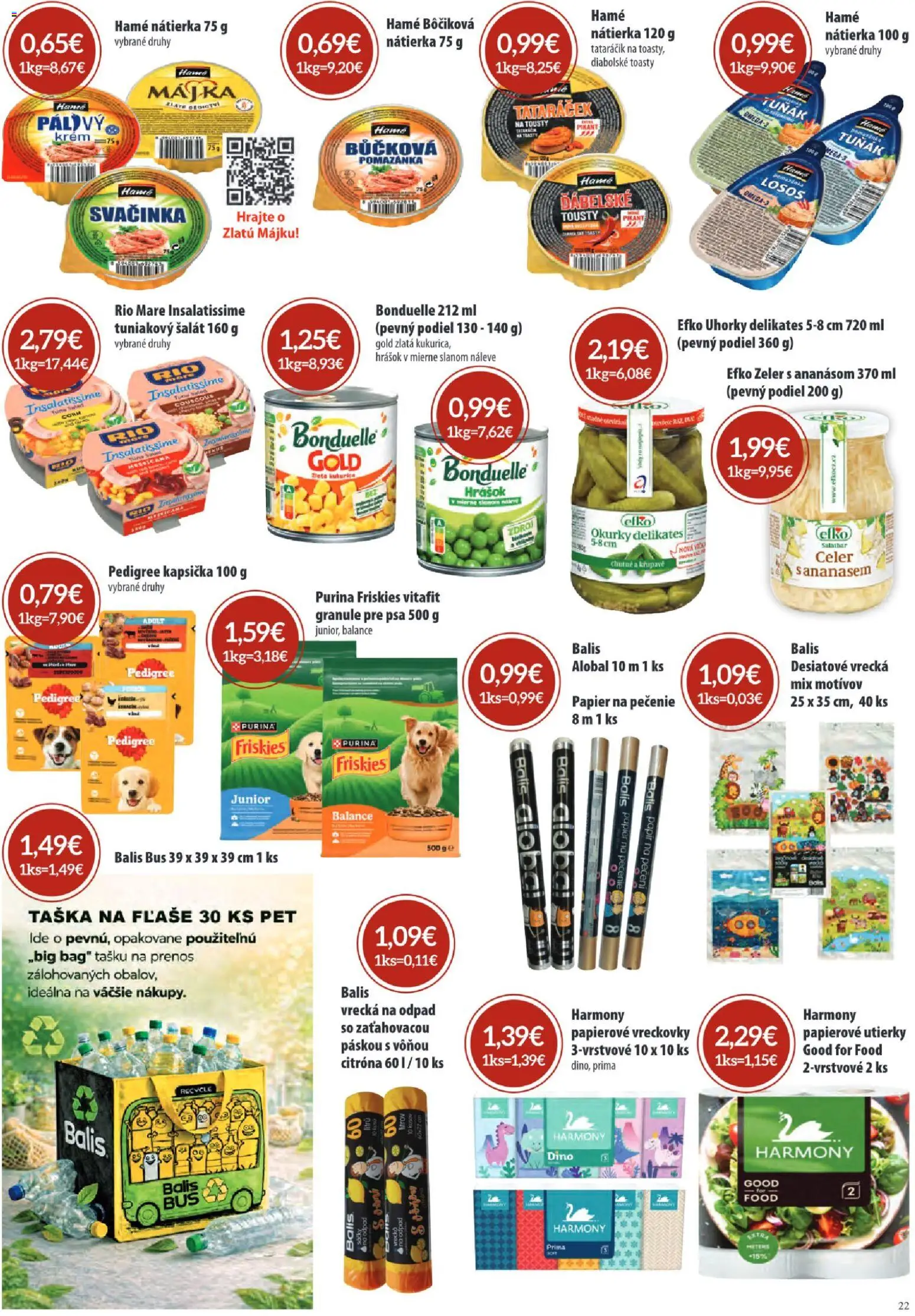 Nové Sintra akcie – leták je platný od 01.04.2026 | Strana: 22 | Produkty: Friskies, Hrášok, Rio Mare, Krém