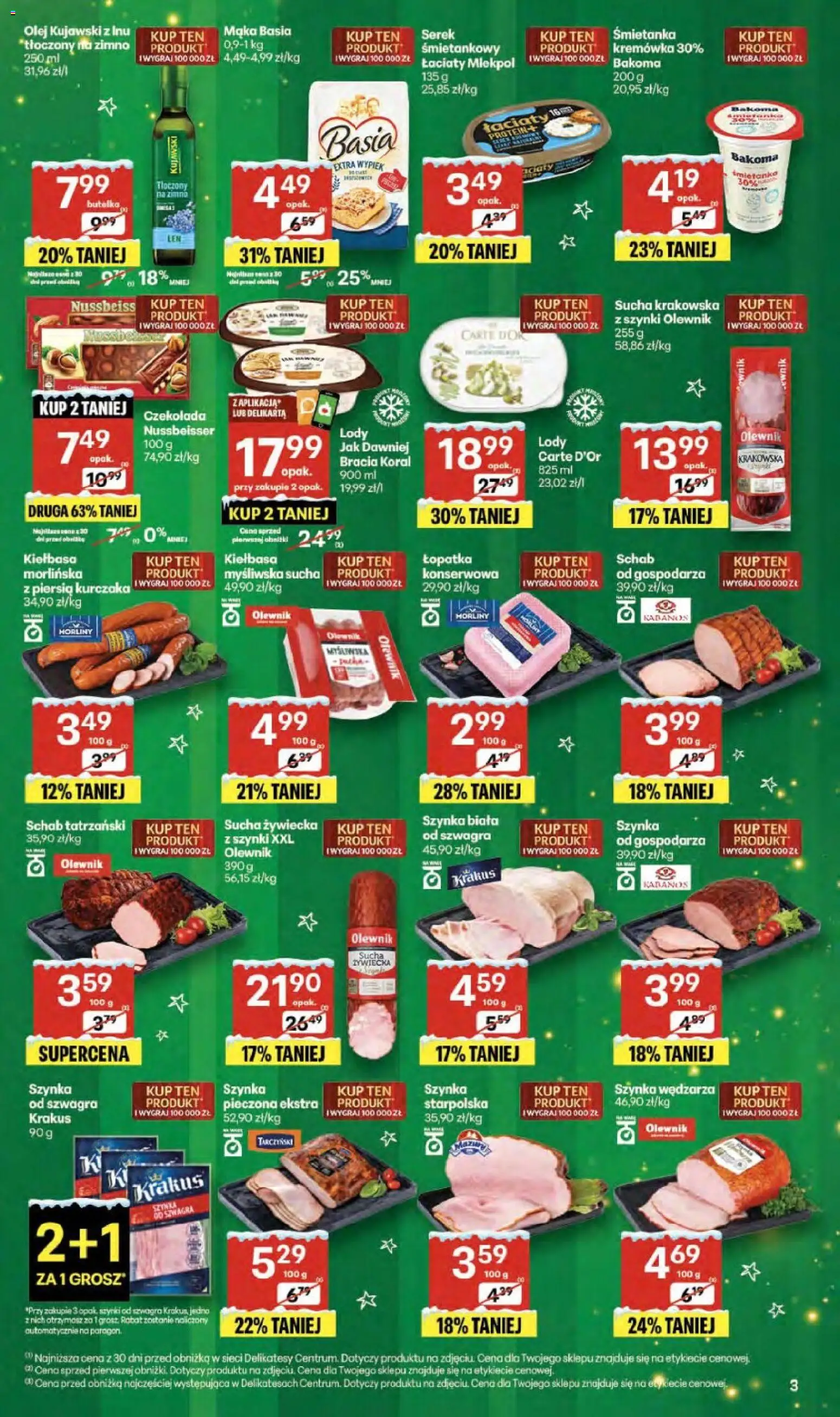 Delikatesy Centrum Gazetka - Sklepy Własne od 18.12.2025 | Strona: 3 | Produkty: Kiełbasa, Mąka basia, Myśliwska, Lody