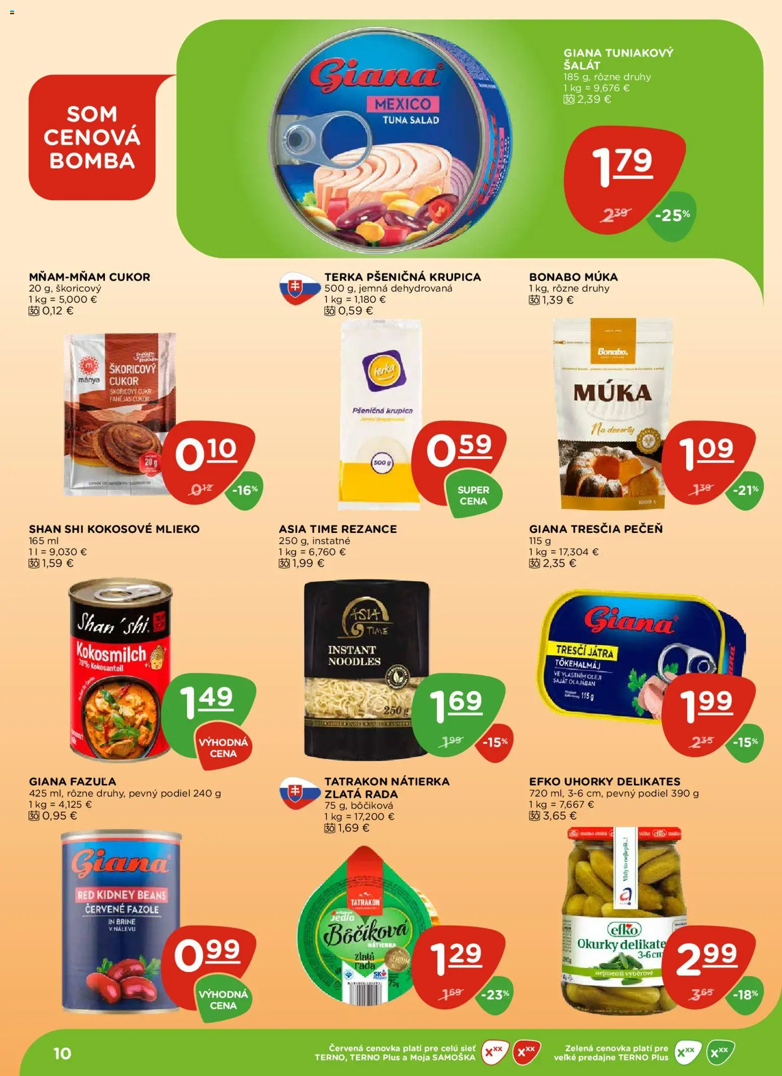 Nové Terno akcie – leták je platný od 13.11.2025 | Strana: 10 | Produkty: Cukor, Múka, Uhorky, Krupica