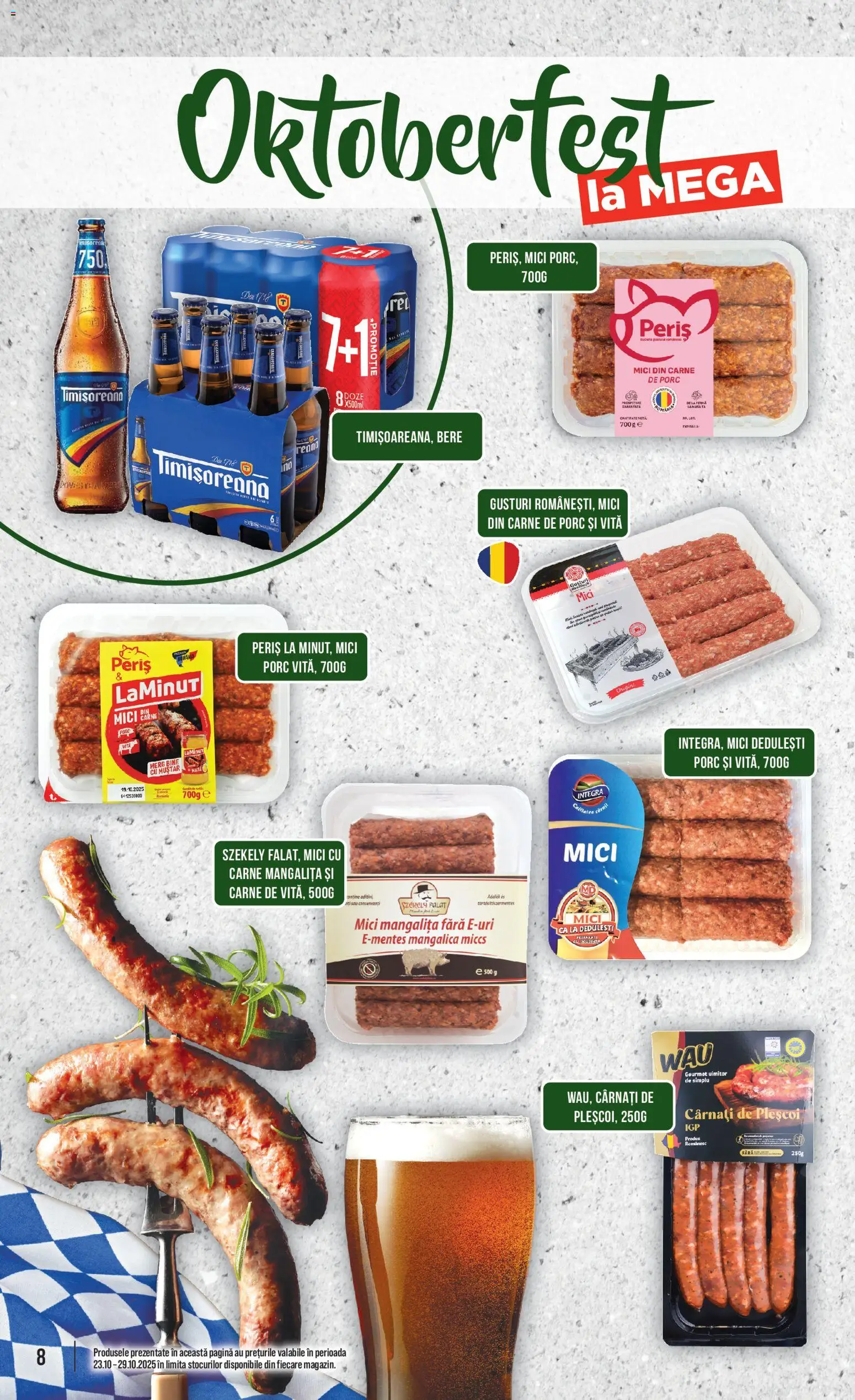 Noul catalog Mega Image – valabil de la 23.10.2025 | Pagină: 8 | Produse: Mici, Carne De Porc, Muștar, Cârnați
