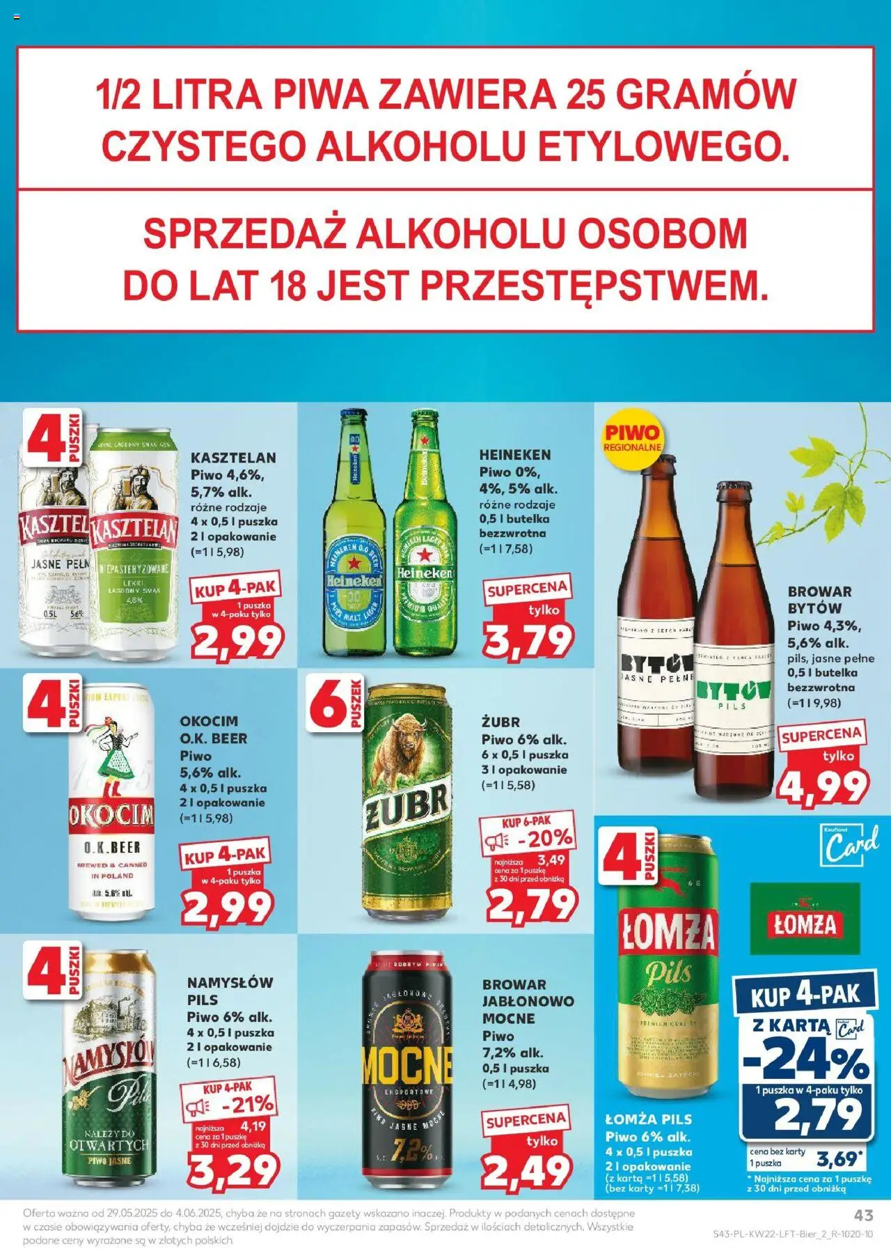 Kaufland gazetka od 29.05.2025 | Strona: 43 | Produkty: Karta, Piwo, Heineken