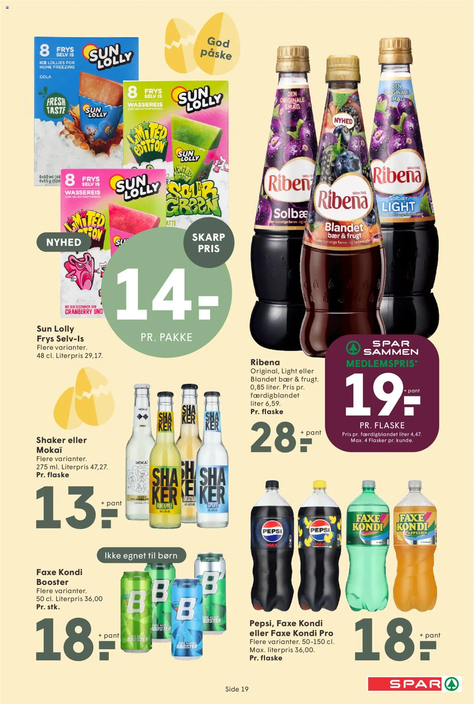 Spar tilbudsavis – gyldig fra 27.03.2026 | Side: 19 | Produkter: Faxe Kondi, Cola, Solbær, Pepsi