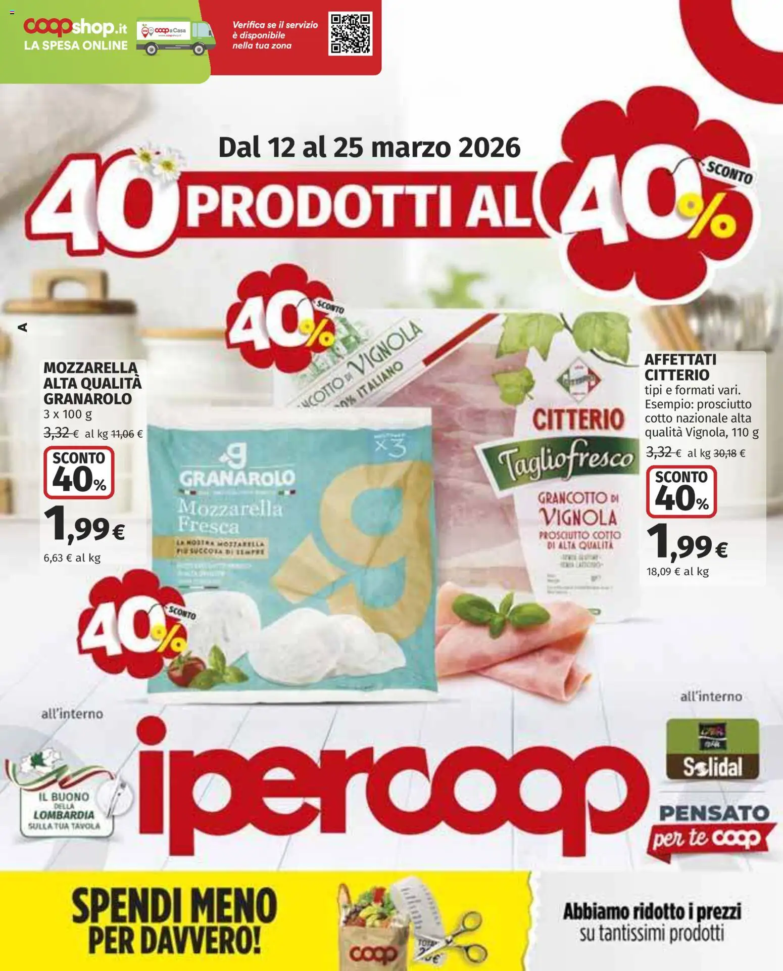 Volantino Ipercoop del 12.03.2026 | Pagina: 1 | Prodotti: Prosciutto Cotto, Tè, Mozzarella, Prosciutto