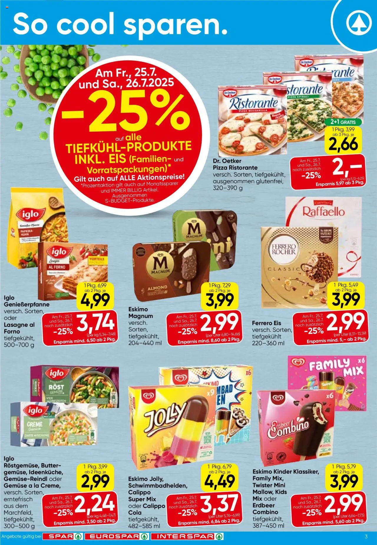 Spar Flugblatt - Burgenland gültig ab 24.07.2025 | Seite: 3 | Produkte: Eis, Gemüse, Creme, Pizza