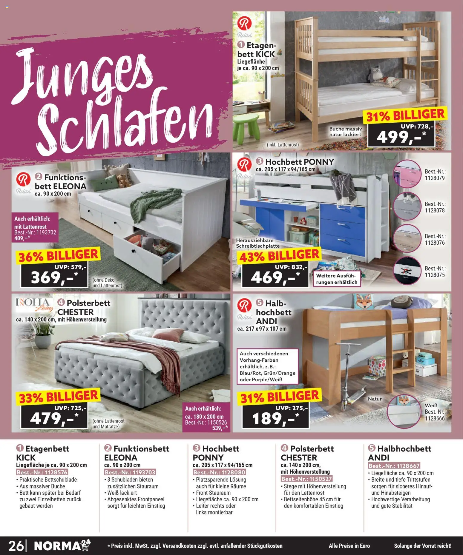 Norma Bestellmagazin November 2025 – gültig ab 01.11.2025 | Seite: 26 | Produkte: Bett, Matratze, Lattenrost, Polsterbett
