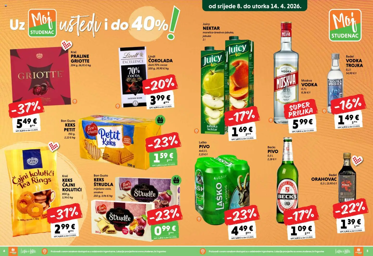 Studenac katalog | vrijedi od 08.04.2026 | Stranica: 3 | Proizvodi: Lindt, Laško, Keks, Štrudle