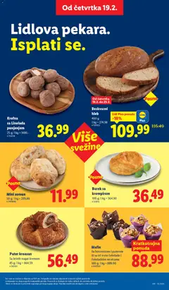 Puter kroasan, Sa lešnik-nugat kremom 85 g; 1 kg = 664.59 - pregled Lidl kataloga - važi od 19.02.2026 | Strana: 15 | Proizvode: Somun, Kroasan, Puter, Hleb