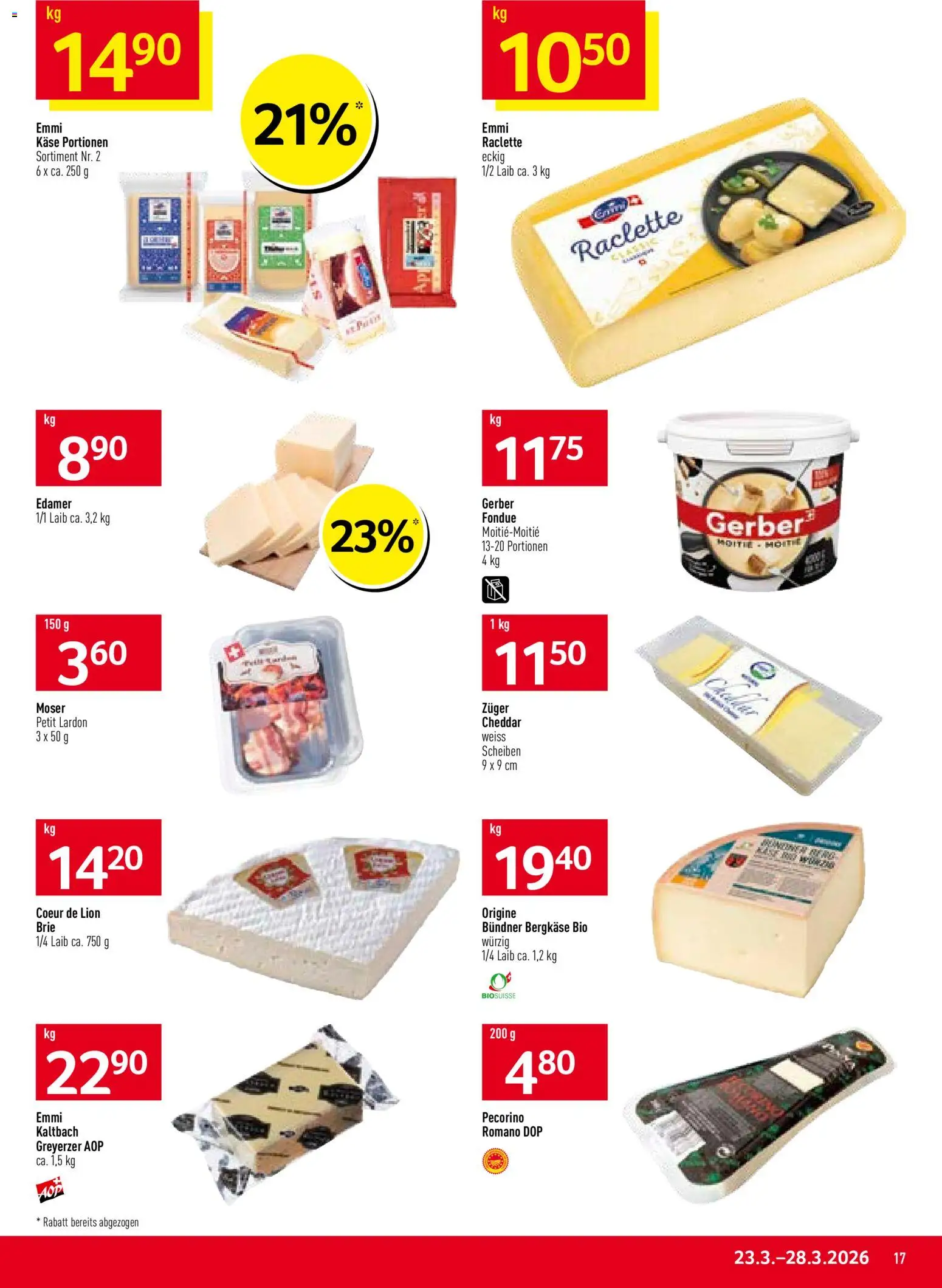 Prodega aktionen – gültig ab 23.03.2026 | Seite: 17 | Produkte: Edamer, Käse, Raclette, Fondue