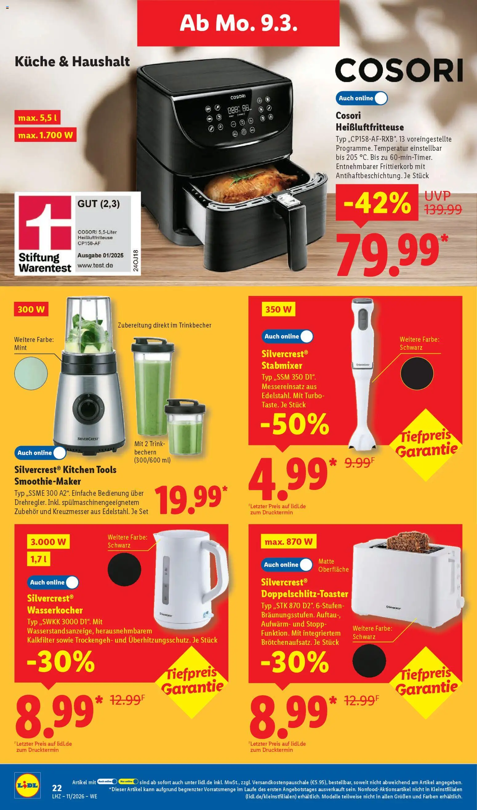 Lidl Prospekt Aarbergen – gültig ab 09.03.2026 | Seite: 40 | Produkte: Wasserkocher, Küche, Stabmixer, Heißluftfritteuse