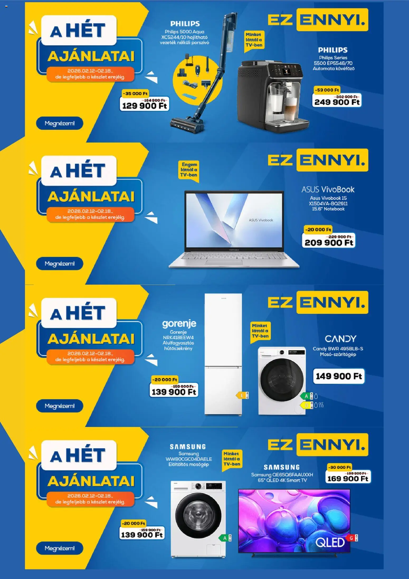 Euronics akciós ujság - amely érvényes a következő dátumtól: 12.02.2026 | Oldal: 1 | Termékek: Mosógép, Kávéfőző, Smart tv, Samsung