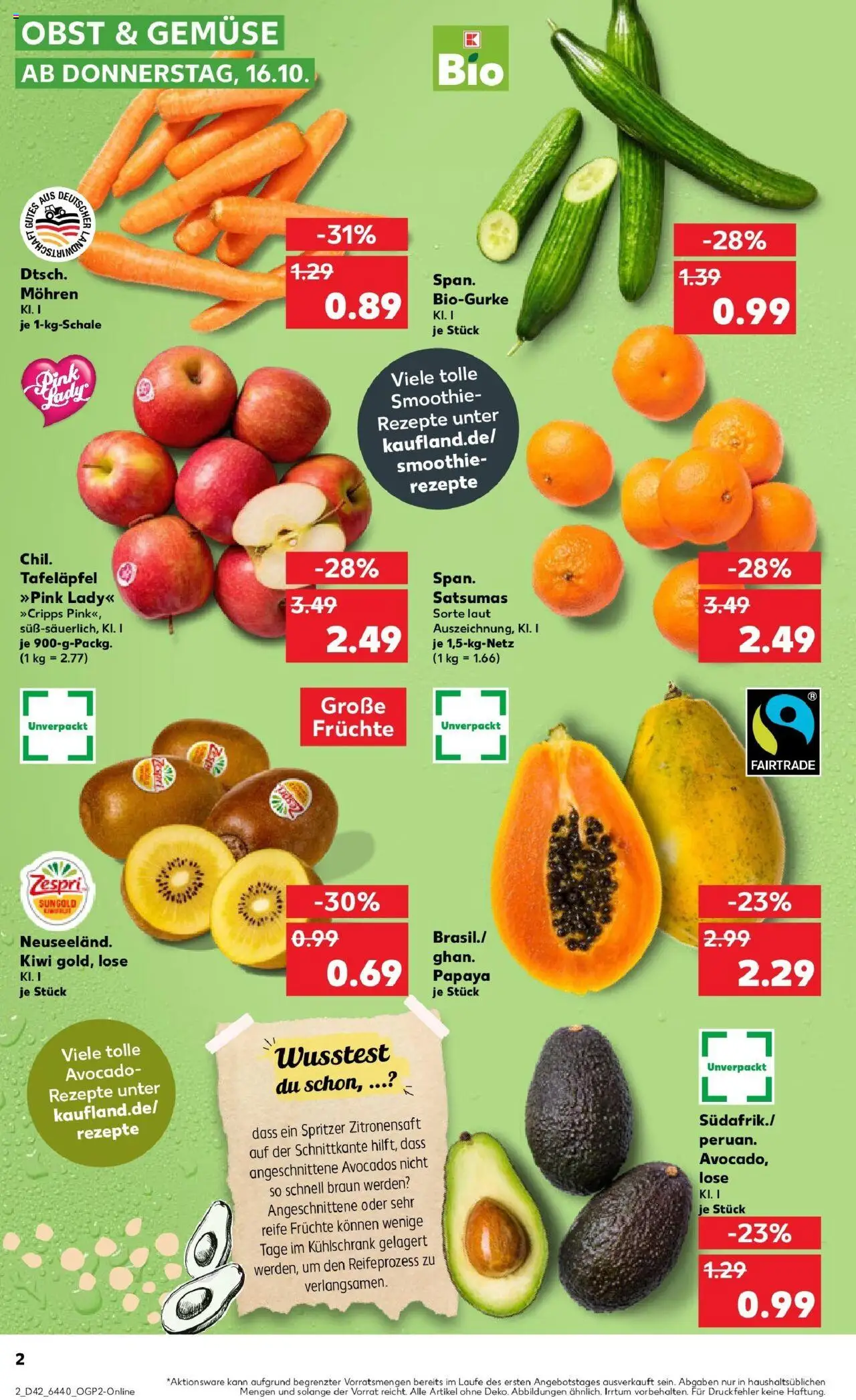 Kaufland prospekt Biedenkopf	 – gültig ab 15.10.2025 | Seite: 2 | Produkte: Kühlschrank, Avocado, Gemüse, Obst