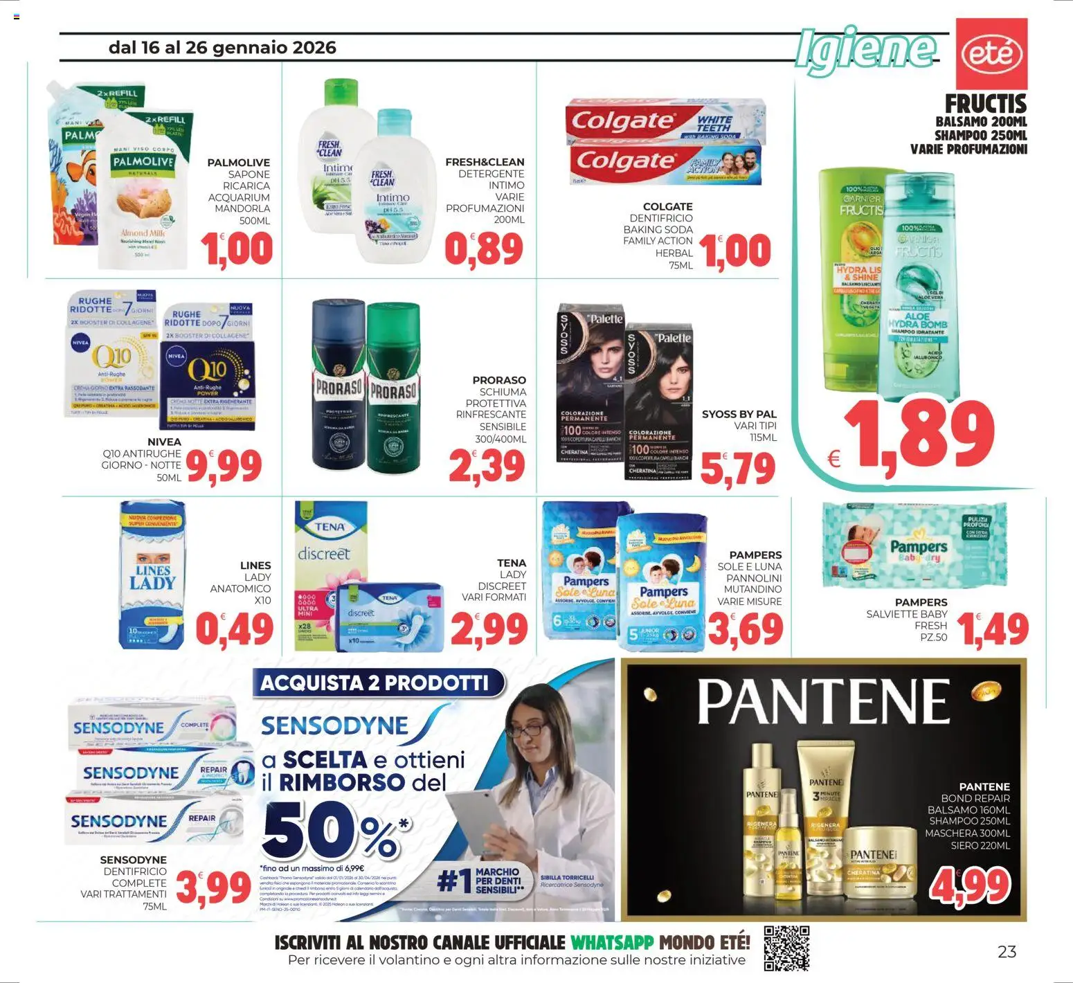 Volantino Eté del 16.01.2026 | Pagina: 23 | Prodotti: Crema, Sapone, Detergente, Pampers