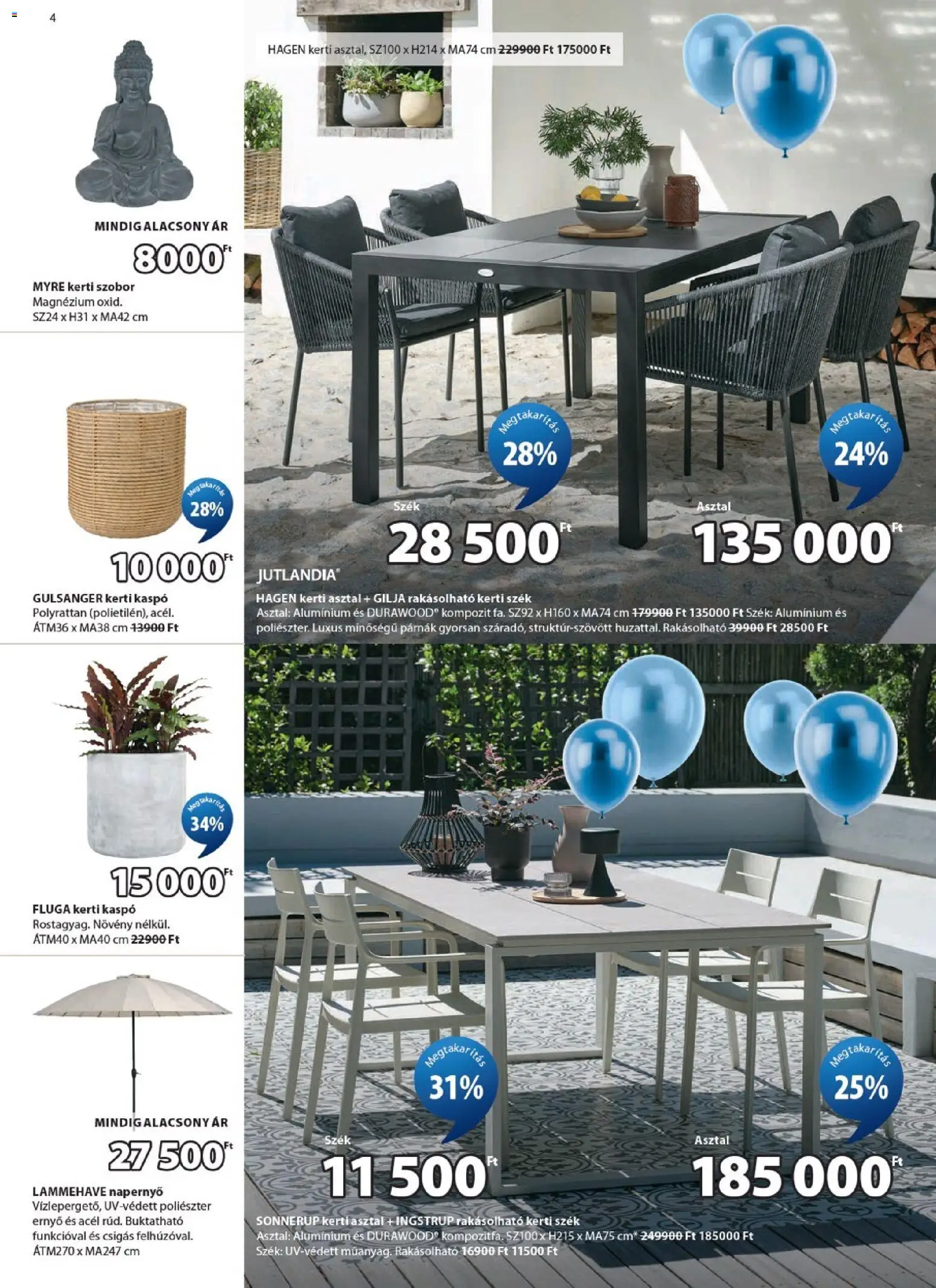 JYSK akciós ujság - amely érvényes a következő dátumtól: 29.04.2026 | Oldal: 4 | Termékek: Kerti asztal, Asztal, Szék, Kaspó