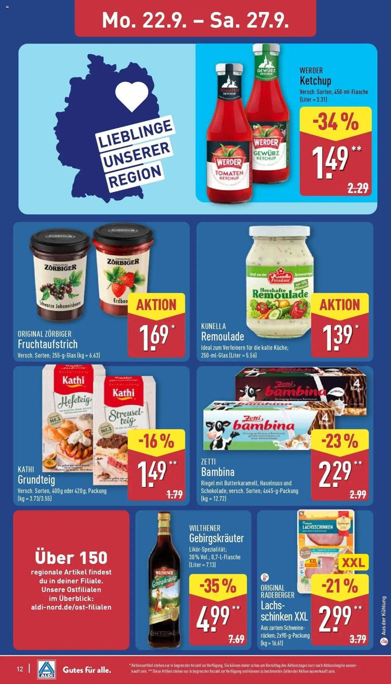 Aldi - ALDI Nord: Wochenangebote – gültig ab 21.09.2025 | Seite: 13 | Produkte: Wilthener, Tomaten, Lachs, Ketchup