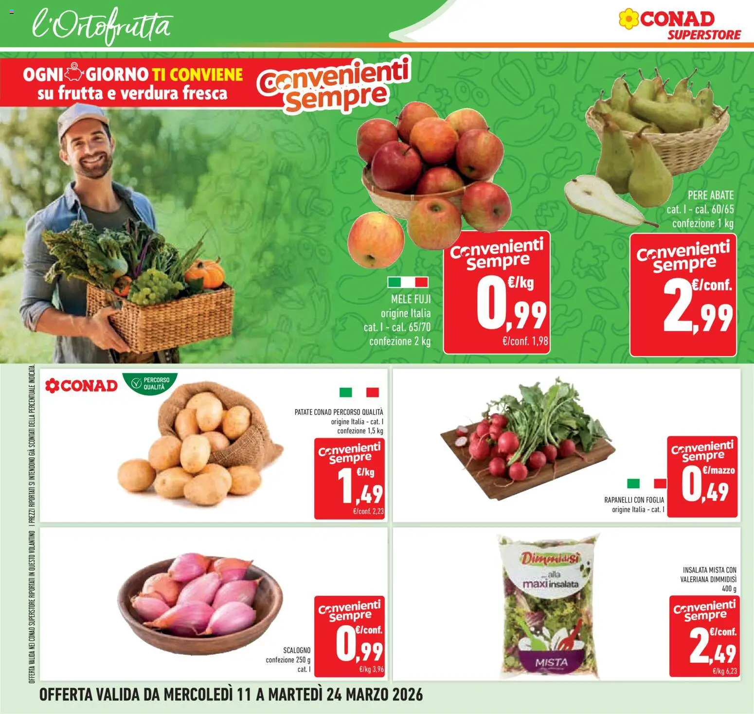Volantino Conad del 11.03.2026 | Pagina: 10 | Prodotti: Valeriana, Mele, Insalata, Frutta
