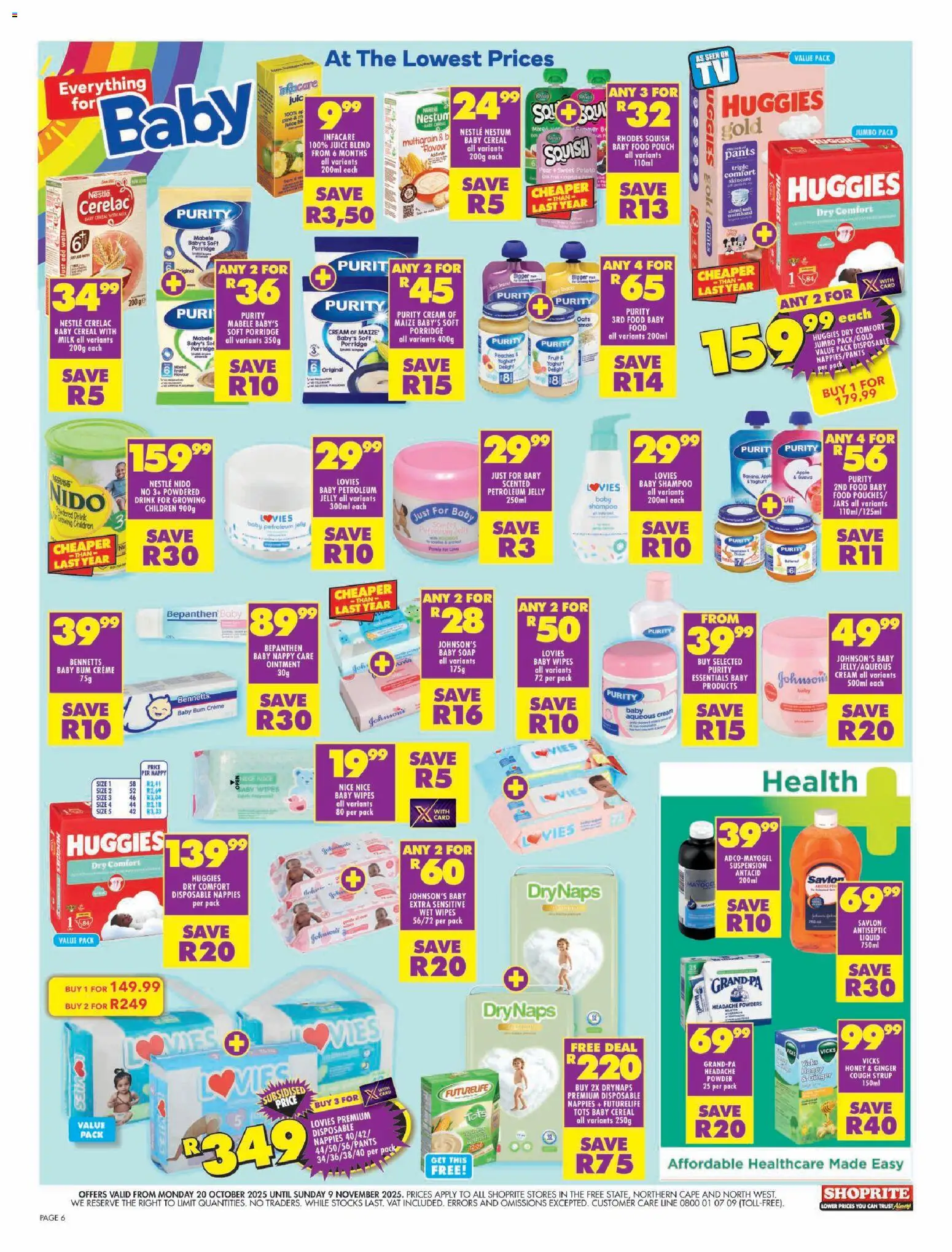 New Shoprite catalogue – valid from 20.10.2025 | Page: 6 | Products: Milk, Shampoo, Soap, Water