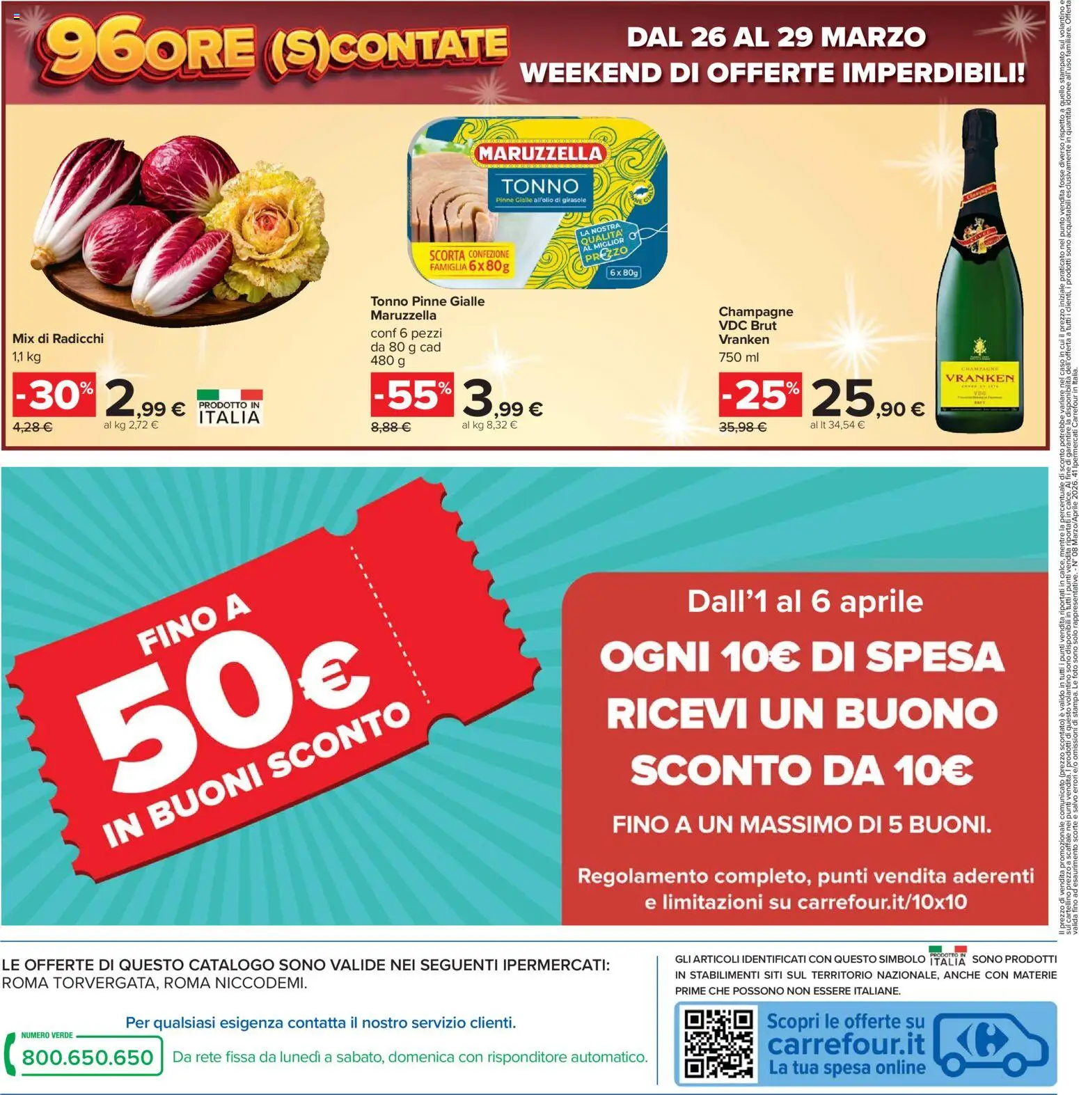 Volantino Carrefour del 26.03.2026 | Pagina: 50 | Prodotti: Pinne, Tonno, Champagne