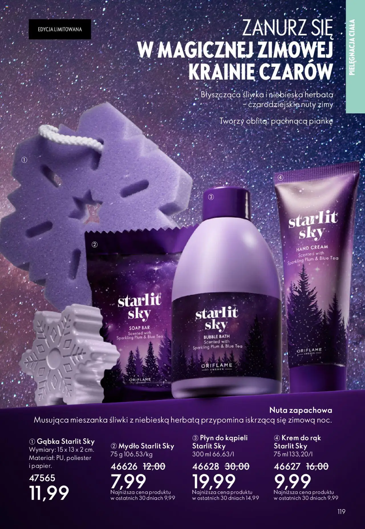 Oriflame Katalog 15 2025 od 22.10.2025 | Strona: 119 | Produkty: Płyn do kąpieli, Gąbka, Krem do rąk, Mydło