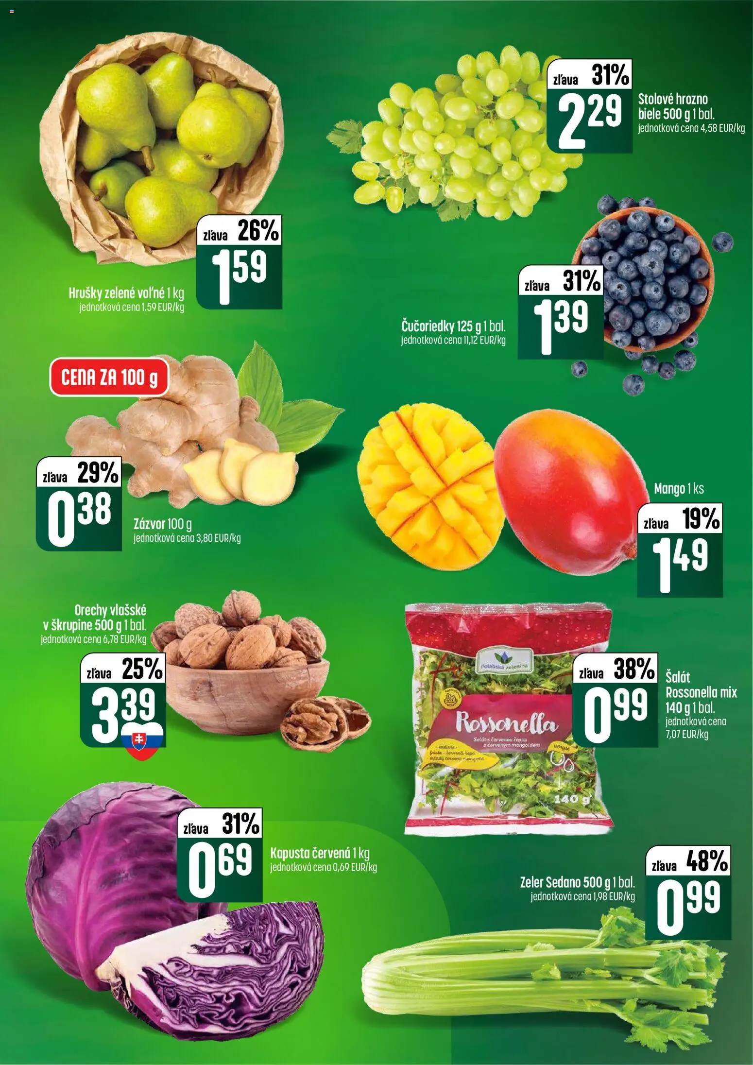 Nové COOP Jednota akcie – leták je platný od 22.01.2026 | Strana: 3 | Produkty: Čučoriedky, Šalát, Mango, Hrušky