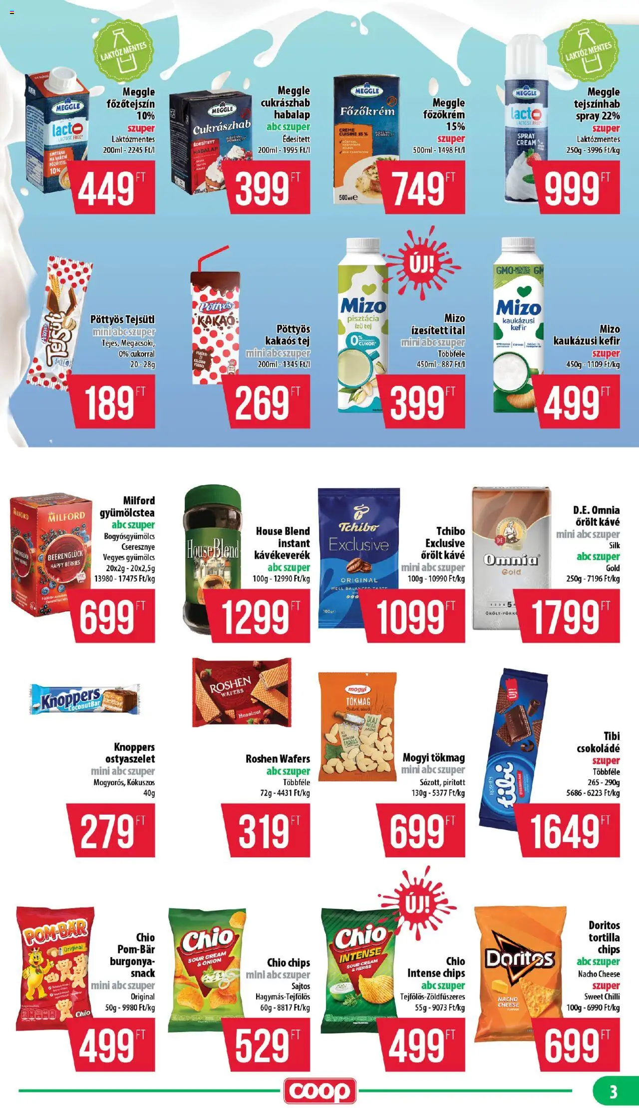 COOP akciós ujság - amely érvényes a következő dátumtól: 16.10.2025 | Oldal: 3 | Termékek: Chips, Pisztácia, Gyümölcstea, Kávé