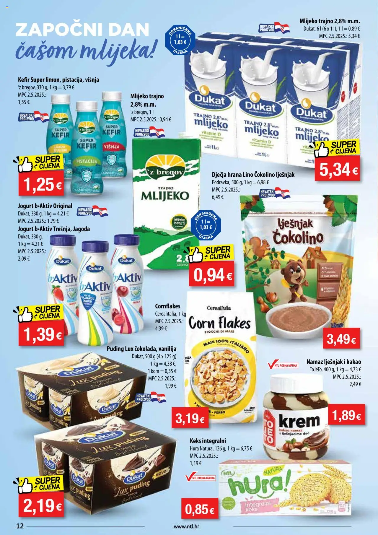 NTL katalog | vrijedi od 06.08.2025 | Stranica: 12 | Proizvodi: Trajno mlijeko, Kefir, Kakao, Namaz
