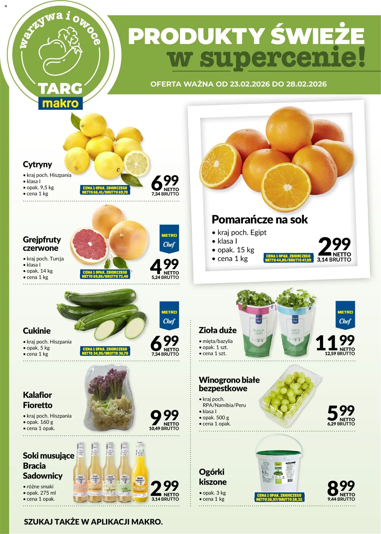 Makro Gazetka - Produkty świeże w supercenie od 23.02.2026 | Strona: 5 | Produkty: Kalafior, Cytryny, Sok, Pomarańcze