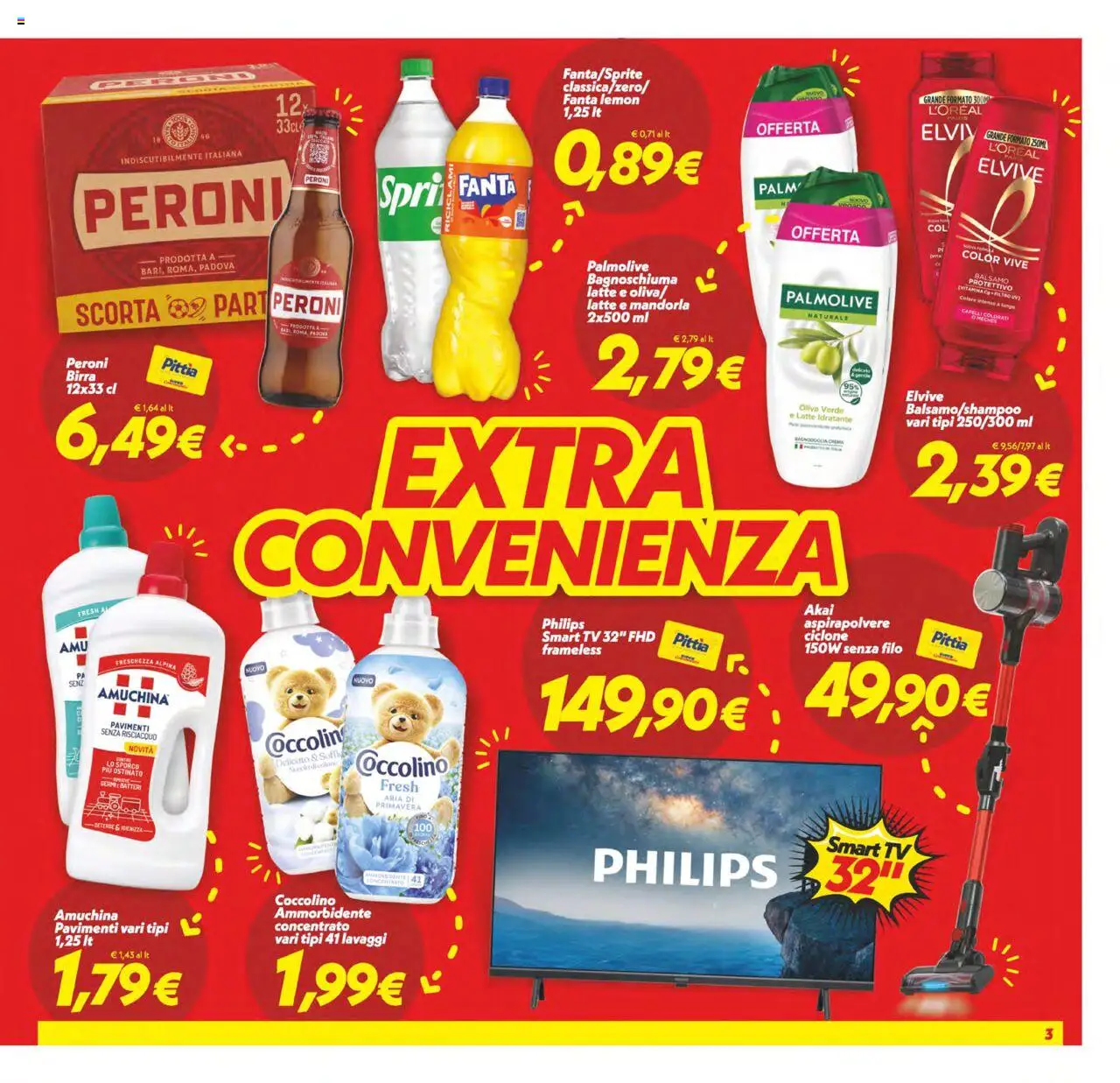 Volantino SuperConveniente del 03.10.2025 | Pagina: 3 | Prodotti: Ammorbidente, Latte idratante, Fanta, Aspirapolvere