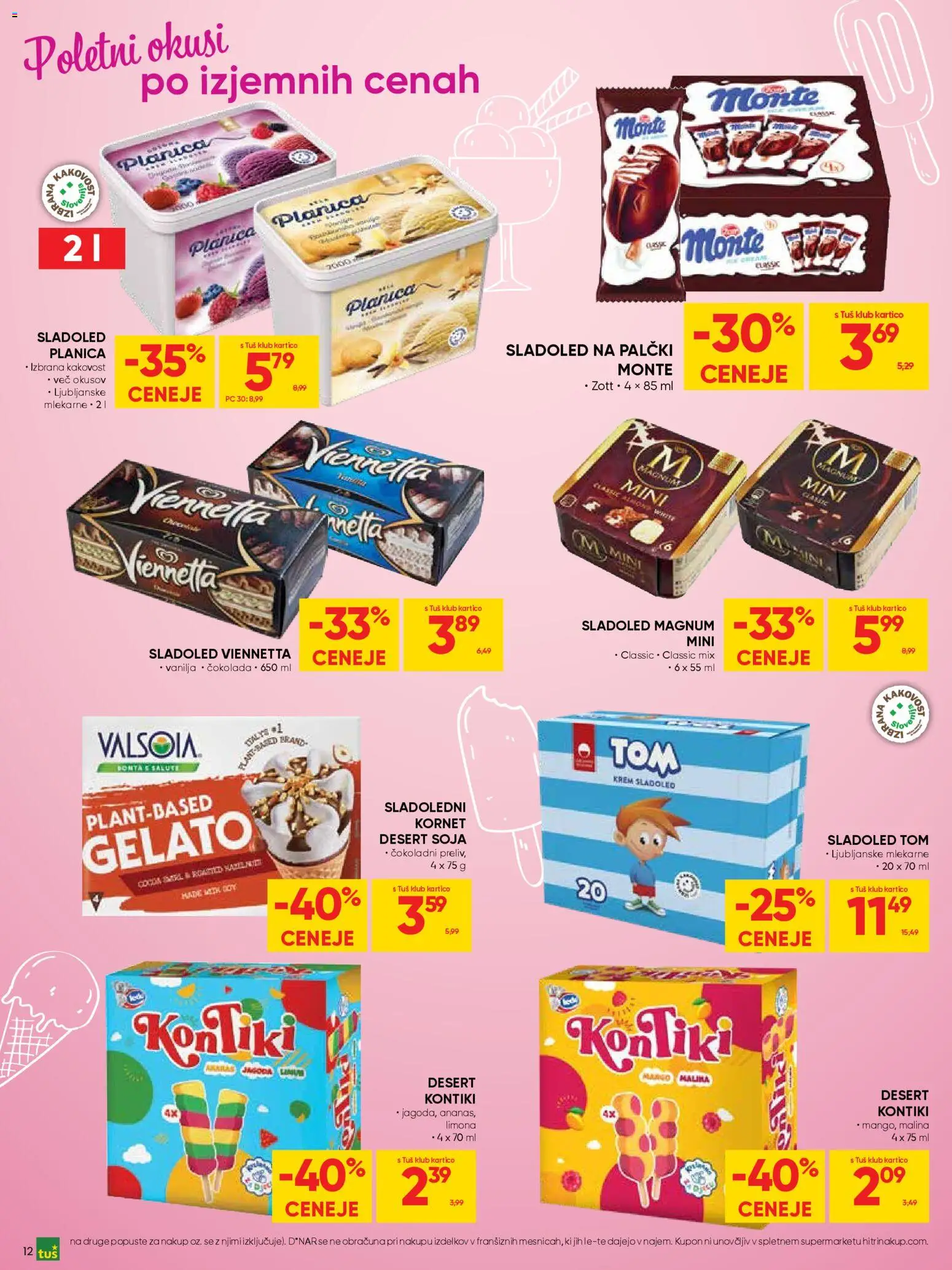 Novi Tuš katalog ponudbe – veljaven od 29.04.2026 | Stran: 12 | Izdelki: Cokolada, Sladoled, Limona