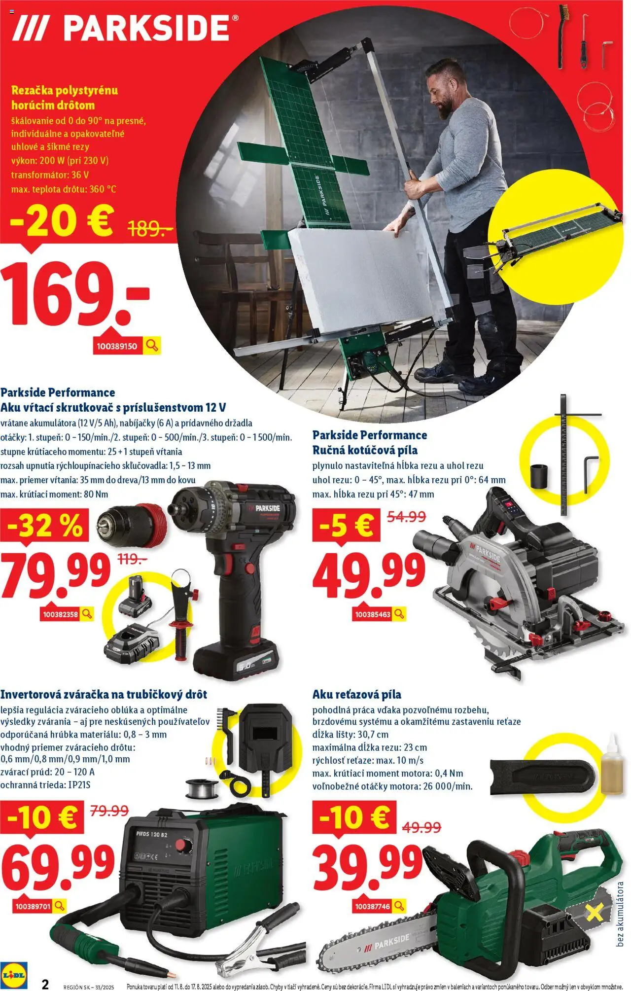 Lidl online magazín │ platný od 11.08.2025 | Strana: 2 | Produkty: Aku reťazová píla, Reťazová píla, Skrutkovač, Píla