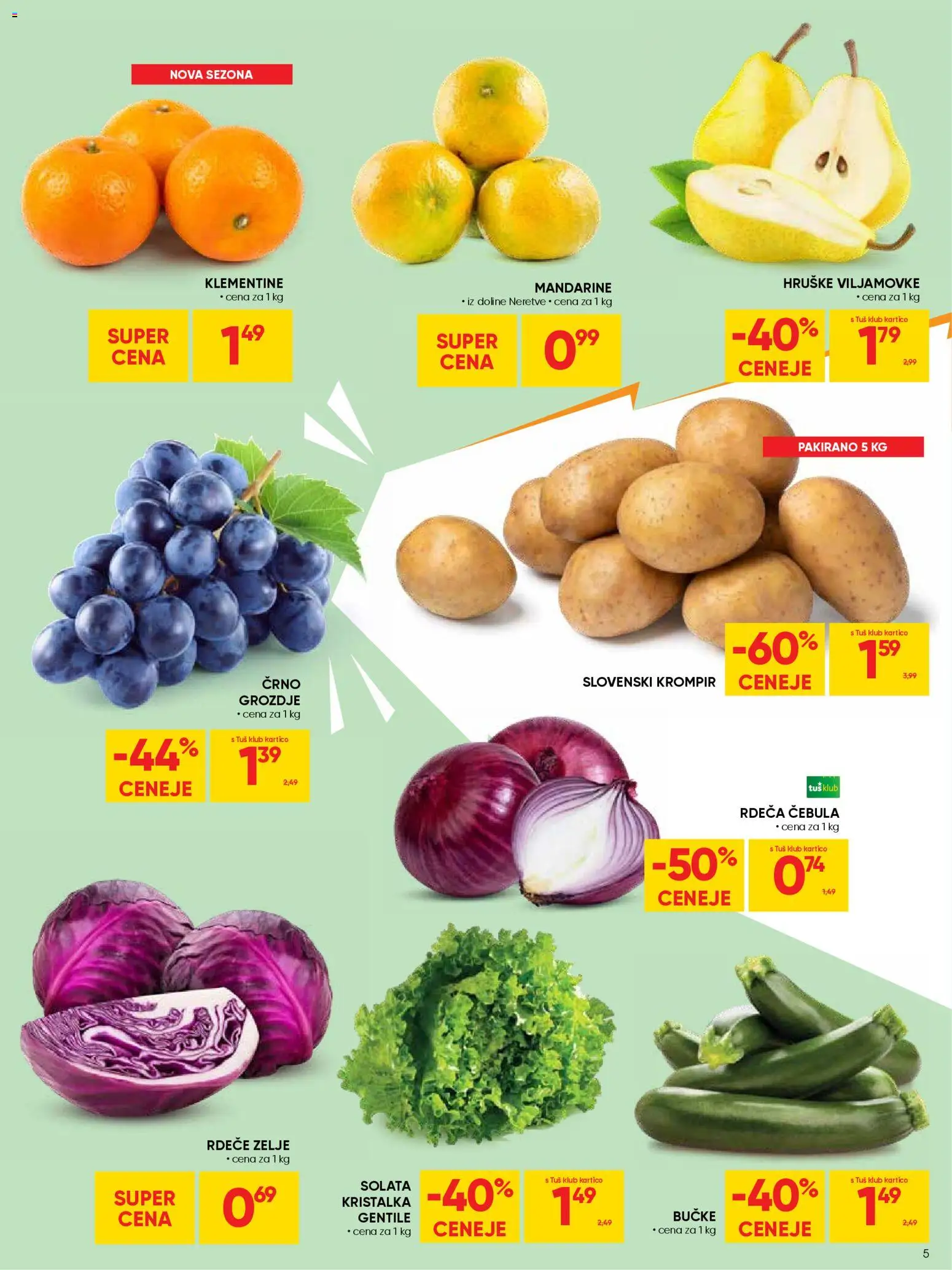 Novi Tuš katalog ponudbe – veljaven od 05.11.2025 | Stran: 5 | Izdelki: Grozdje, Solata, Cebula, Zelje
