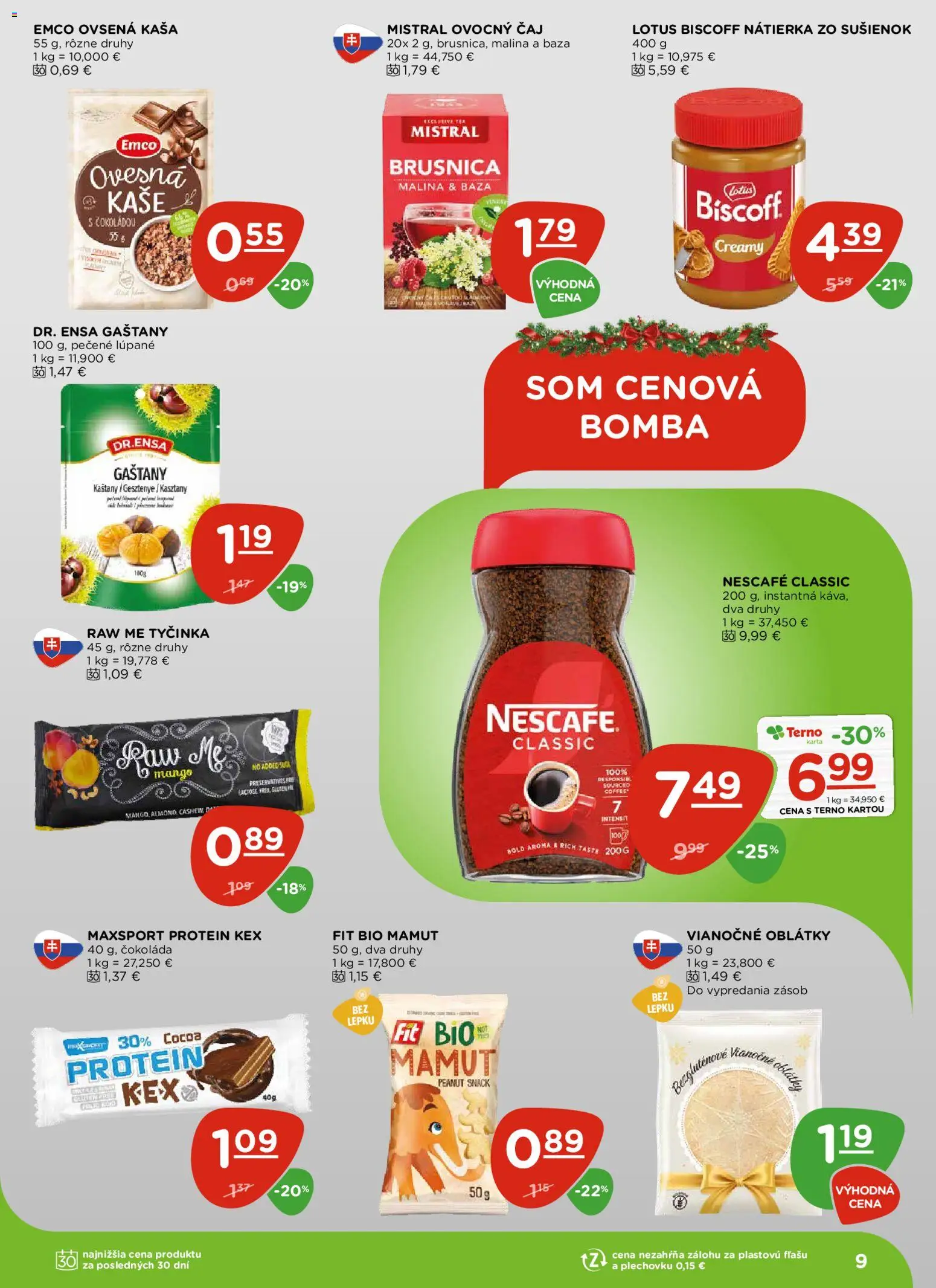 Nové Terno akcie – leták je platný od 18.12.2025 | Strana: 9 | Produkty: Gaštany, Čaj, Protein, Čokoláda
