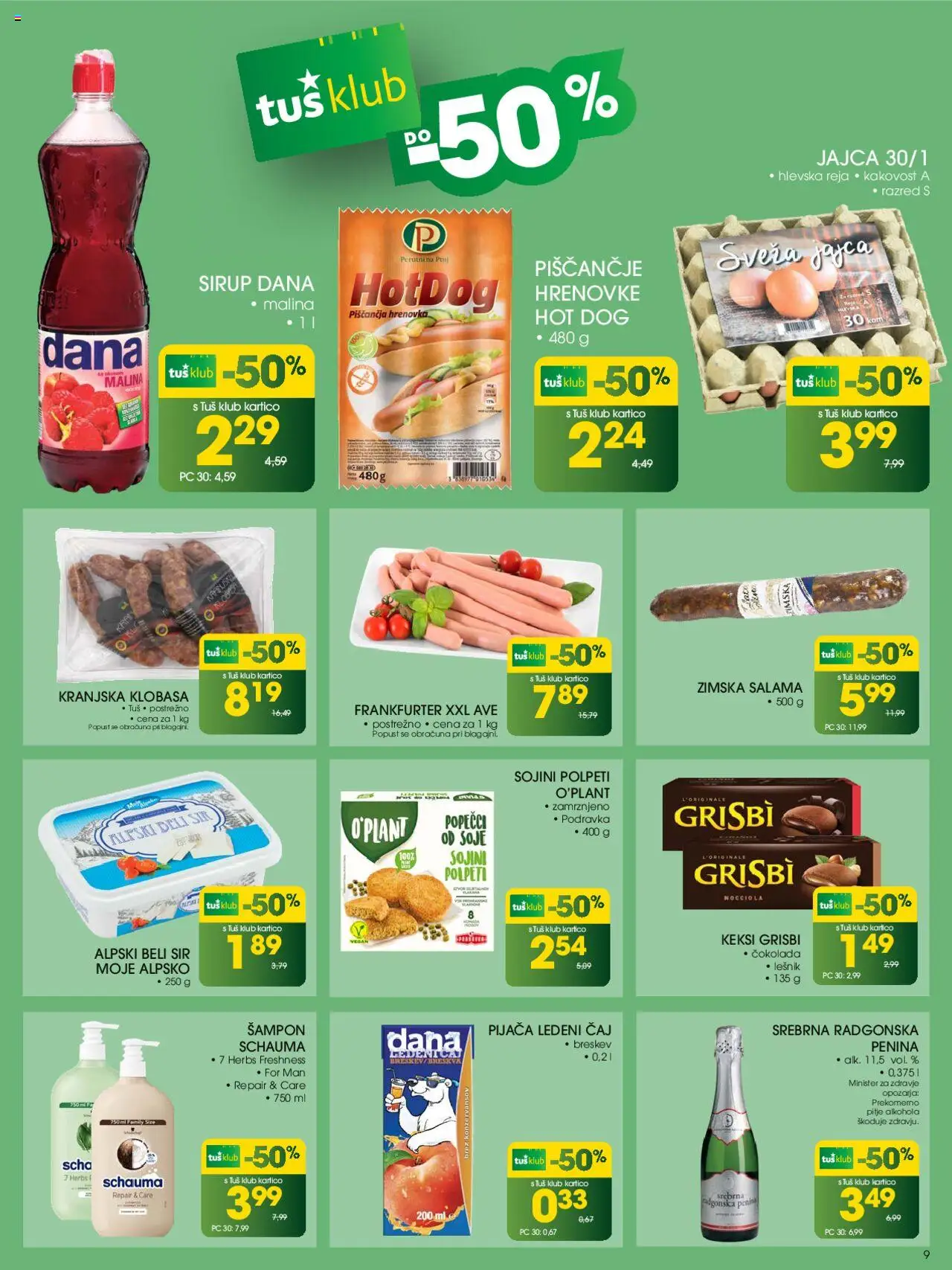 Tuš katalog │ velja od 06.08.2025 | Stran: 9 | Izdelki: Keksi, Sampon, Salama, Caj