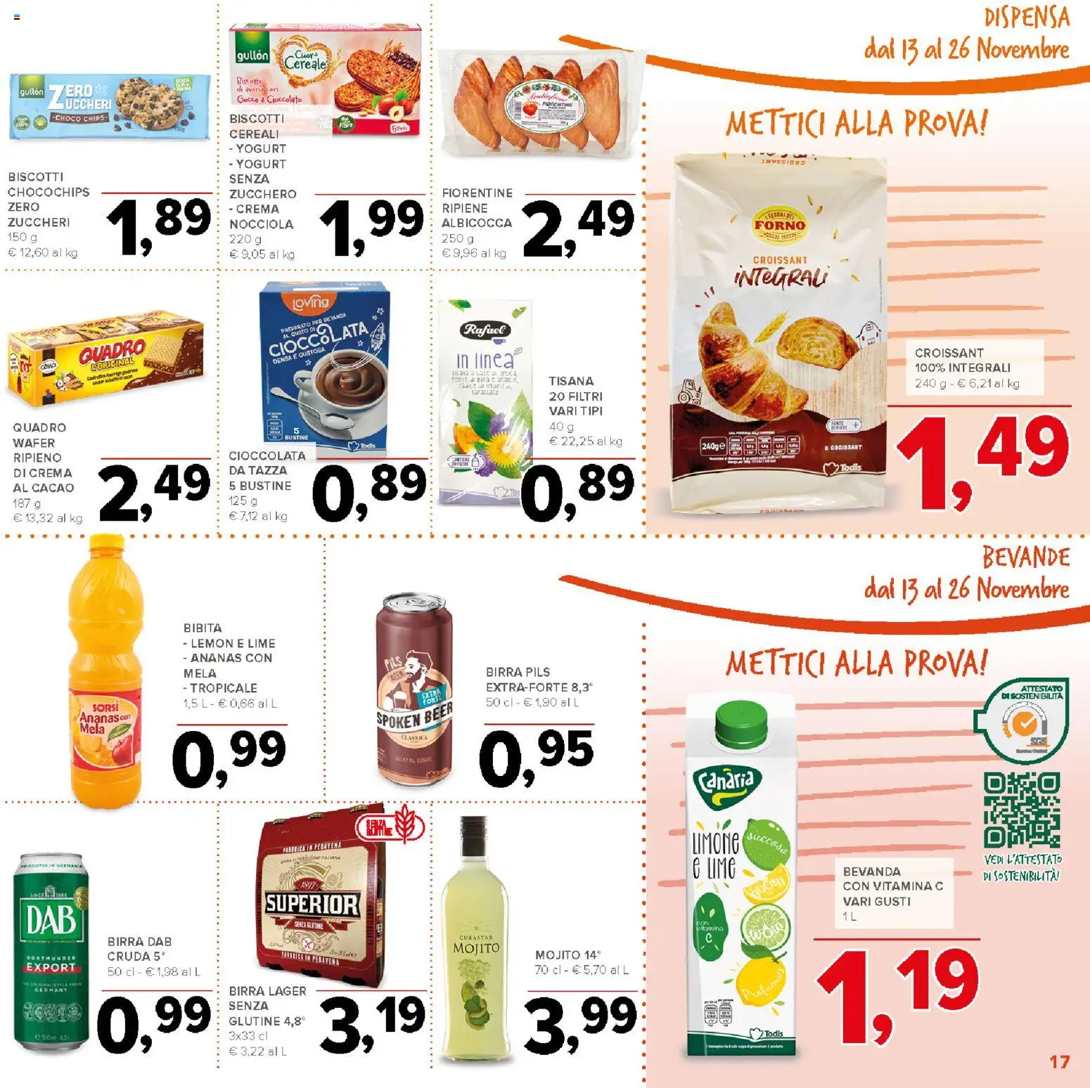 Volantino Todis del 13.11.2025 | Pagina: 17 | Prodotti: Crema, Yogurt, Zucchero, Croissant