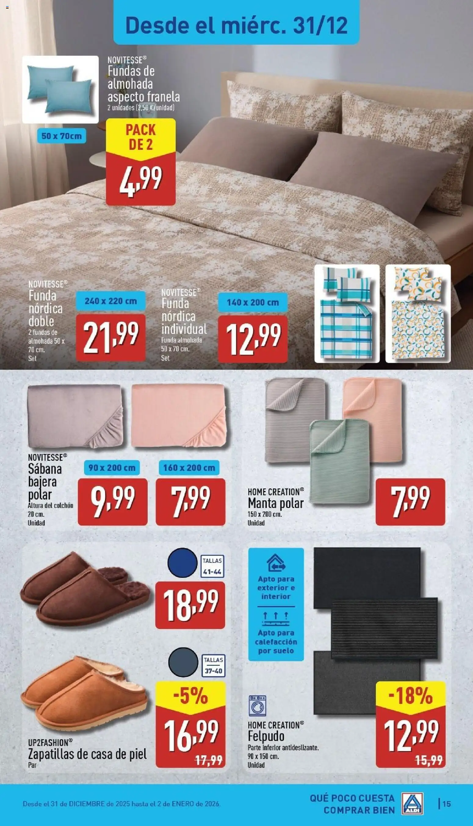 Aldi folleto Canarias │ válido desde el 29.12.2025 | Página: 15 | Productos: Zapatillas, Colchon, Funda, Felpudo
