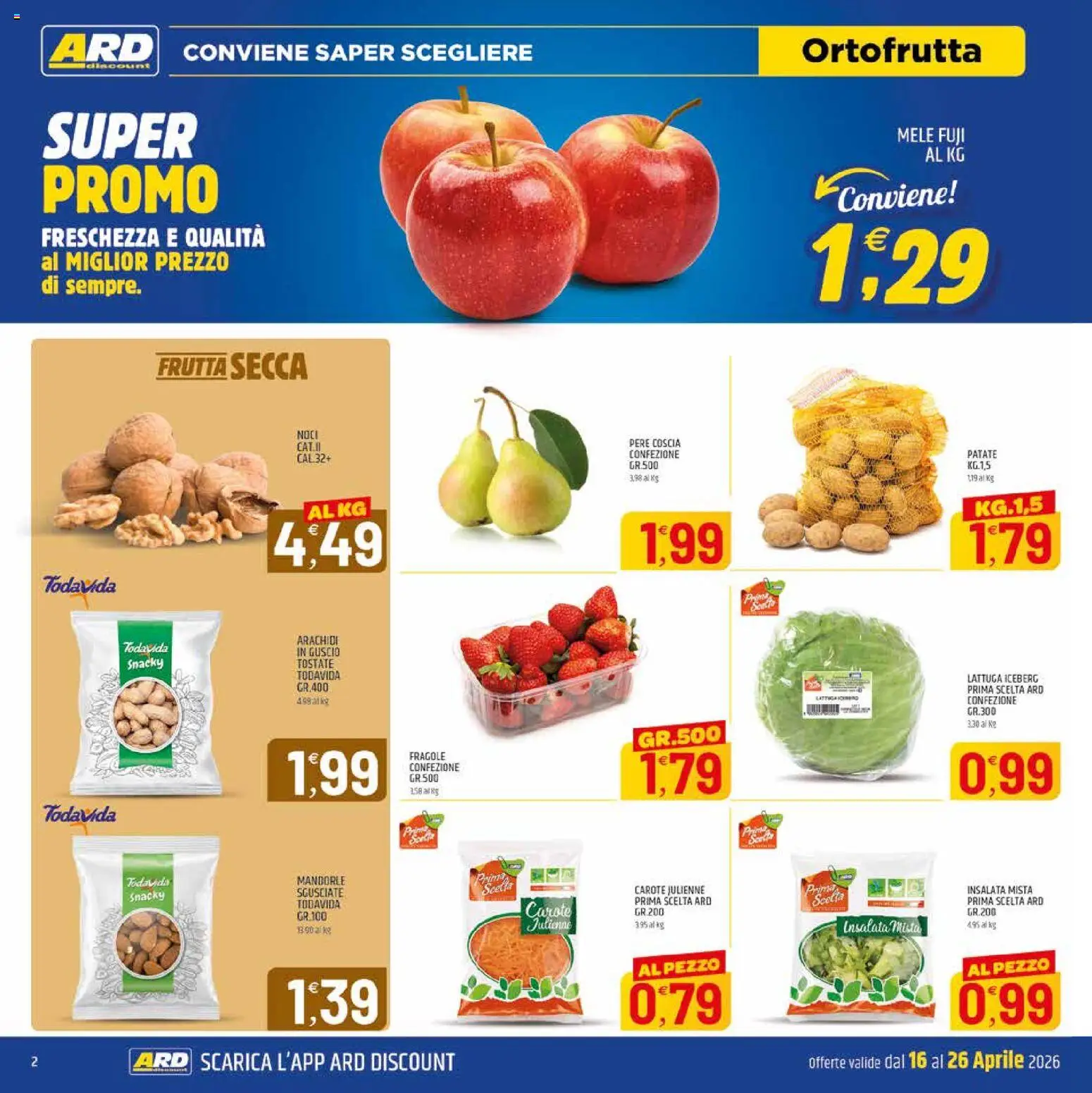 Volantino ARD Discount del 16.04.2026 | Pagina: 2 | Prodotti: Mele, Insalata, Frutta, Carote