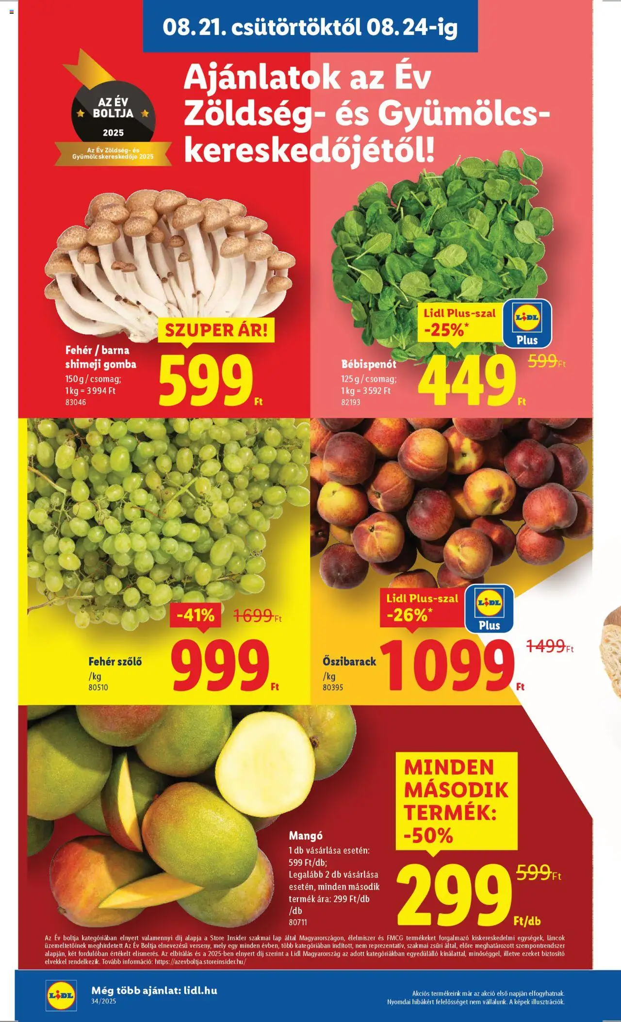 Lidl akciós ujság - amely érvényes a következő dátumtól: 21.08.2025 | Oldal: 6 | Termékek: Őszibarack, Szőlő, Zöldség, Mangó