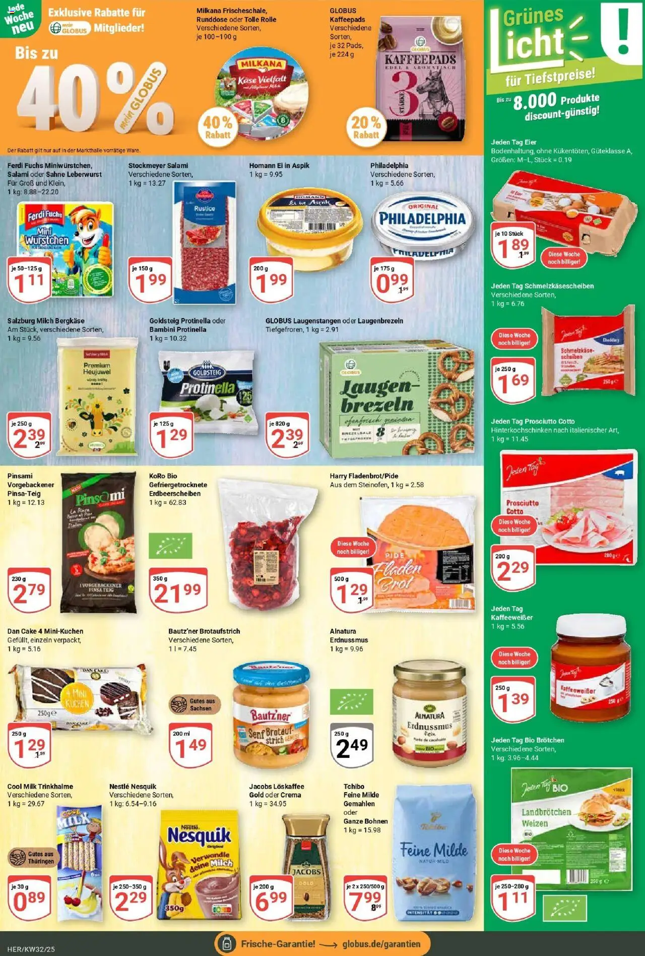 Globus prospekt Hermsdorf	 - gültig ab dem 03.08.2025 | Seite: 15 | Produkte: Kaffeepads, Nesquik, Brot, Sahne