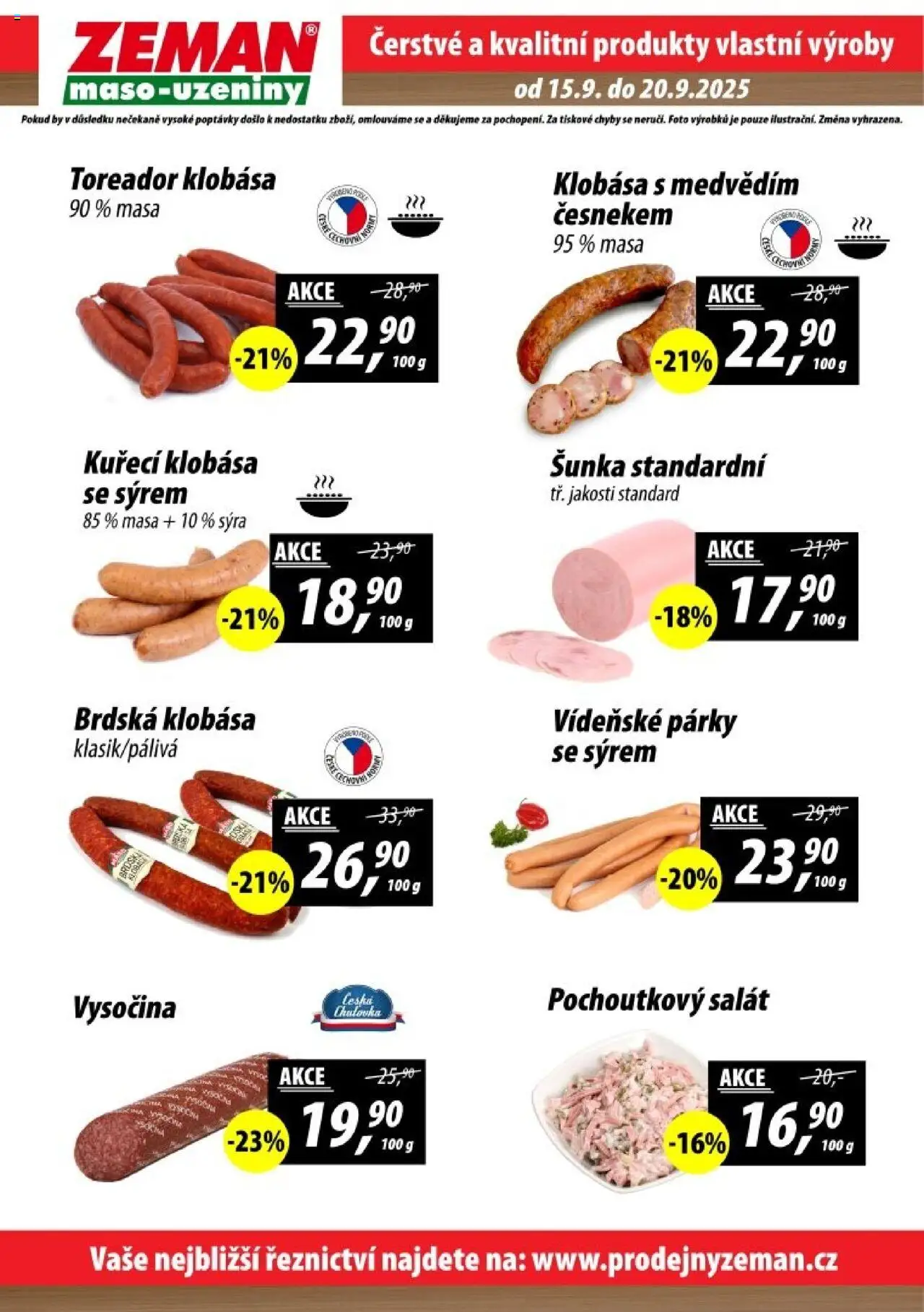 Prodejny Zeman leták - Aš, Cheb, Karlovy Vary od 15.09.2025 | Strana: 2 | Produkty: Šunka, Vídeňské párky, Párky, Vysočina